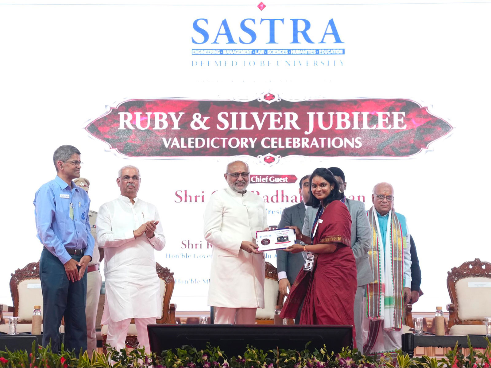 VP CP Radhakrishnan attends Ruby and Silver Jubilee Valedictory Celebrations of SASTRA Deemed University (Photo/X/ @VPIndia)