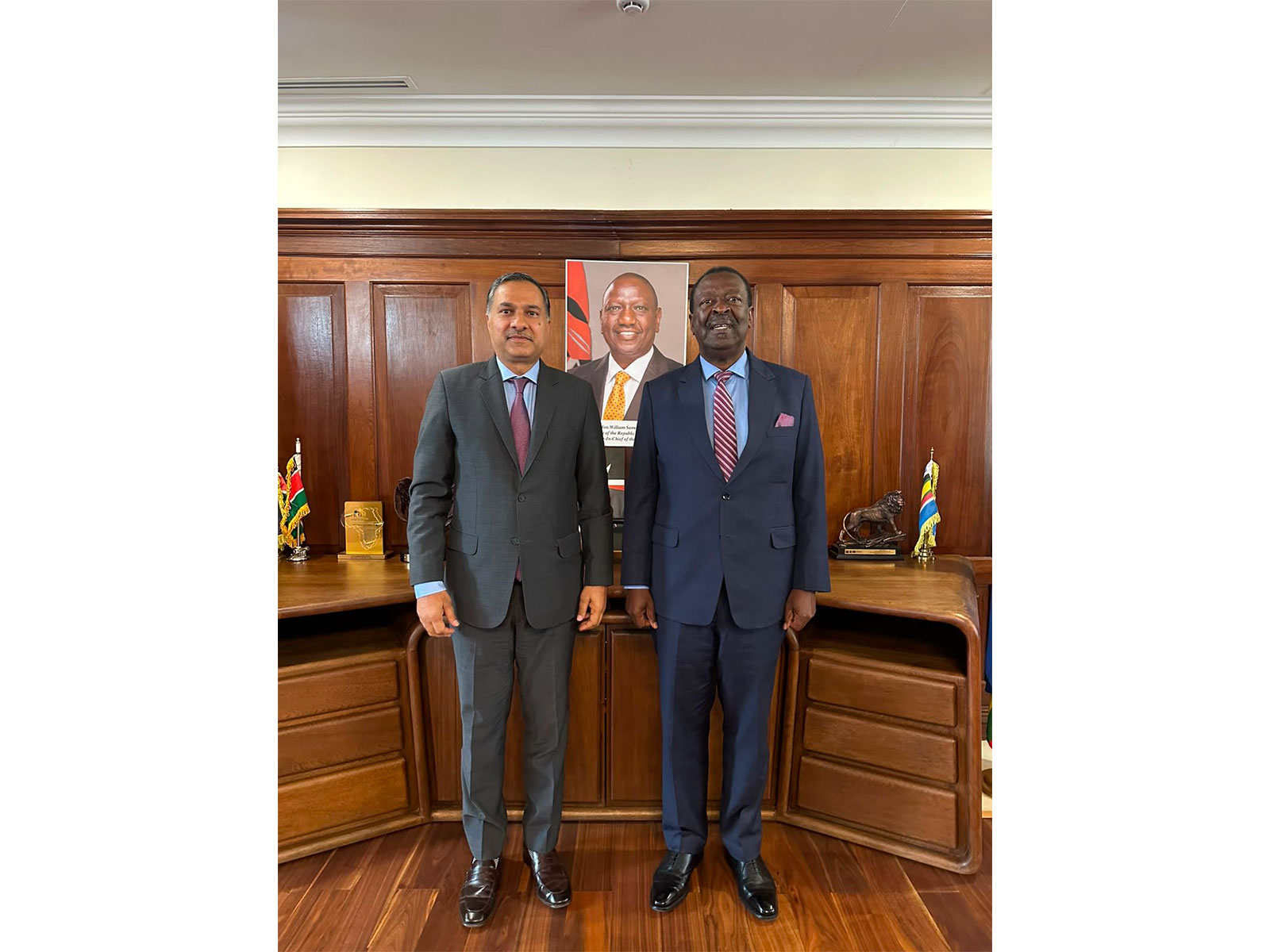 igh Commissioner Adarsh Swaika and Kenya's Cabinet Secretary for Foreign & Diaspora Affairs Musalia W Mudavadi (Photo/X@IndiainKenya)
