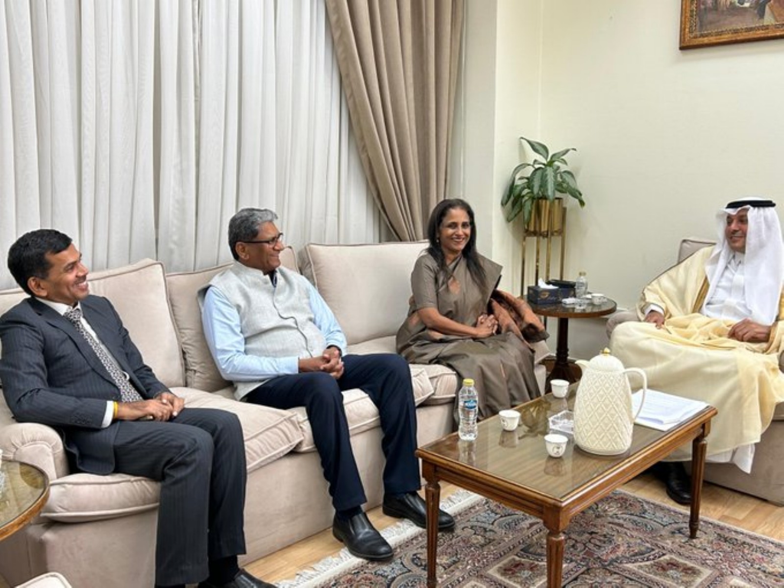 Secretary (CPV and OIA) Sripriya Ranganathan meets Assistant Secretary-General of the League of Arab States Amb Khalid Manzalawi in Cairo. (Photo: X/@indembcairo)