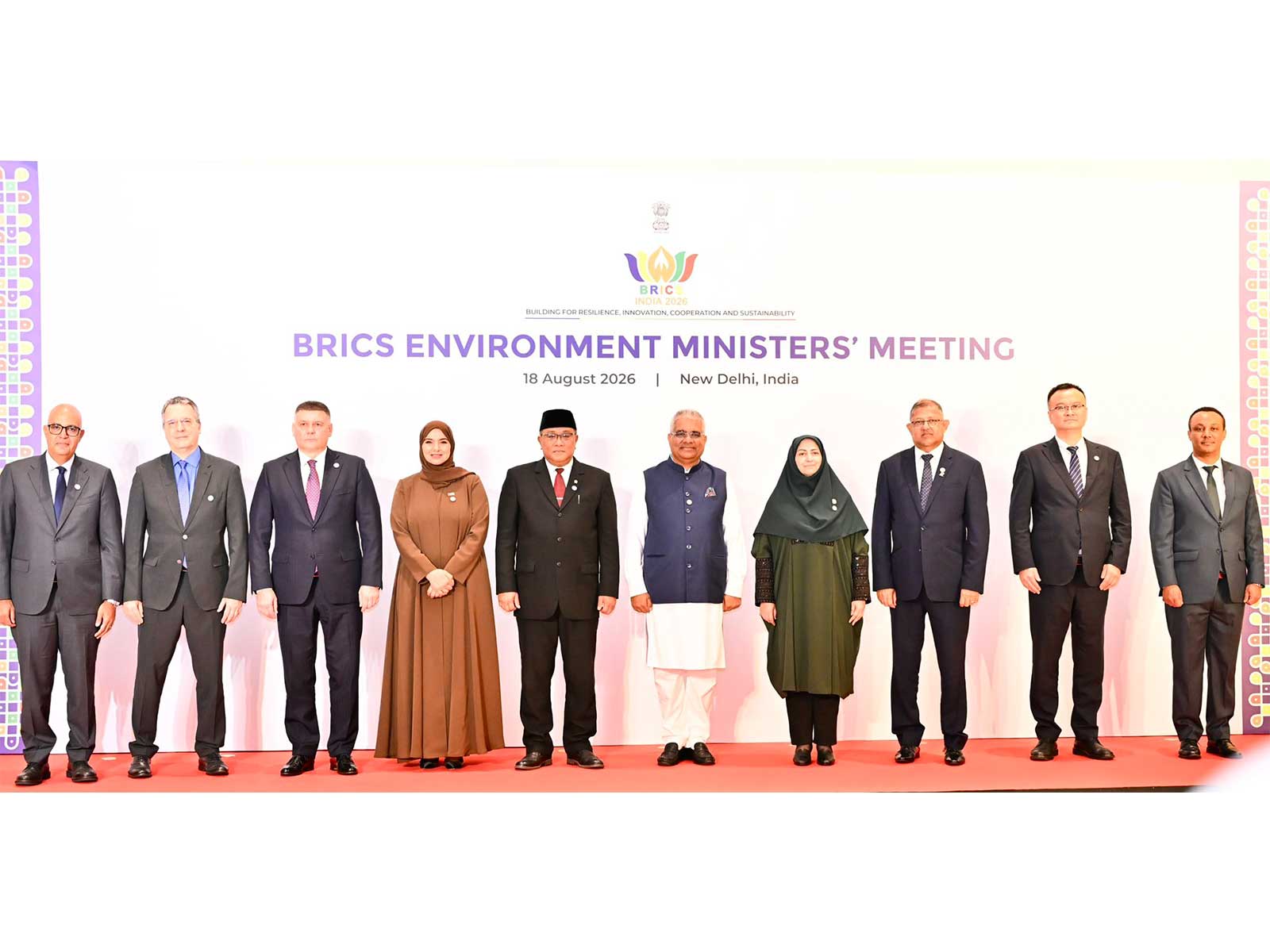 Union Environment Minister Bhupender Yadav welcomes ministers and delegates from BRICS member countries for the 12th BRICS Environment Ministers' Meeting (Photo/X/@byadavbjp)