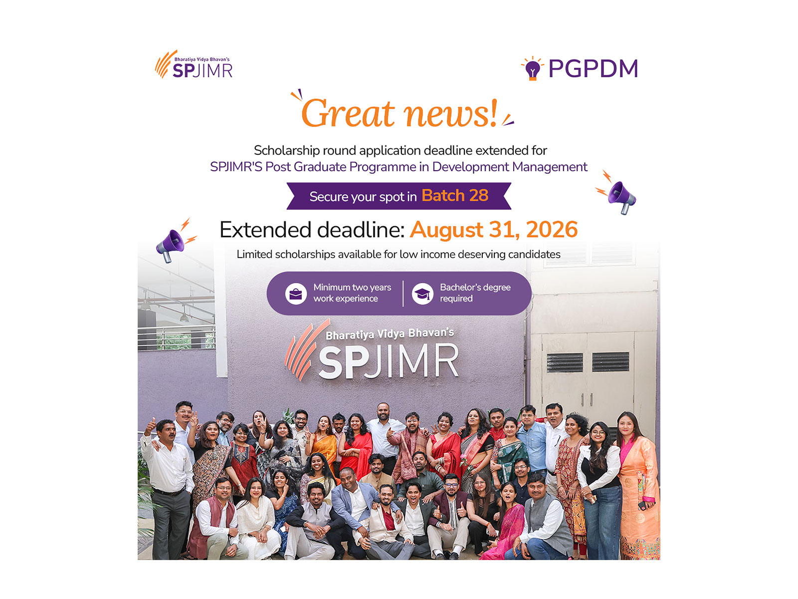 SPJIMR PGPDM Batch 28 admissions now open. Extended deadline: 31 August 2026!