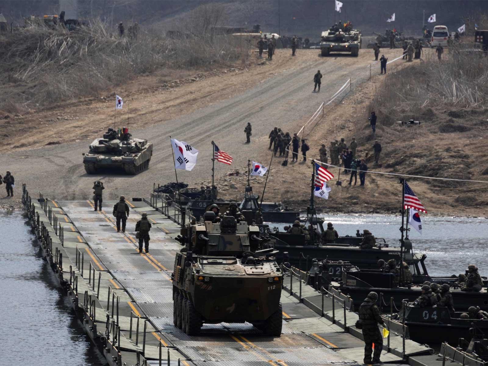 South Korean Anti-Aircraft Gun Wheeled Vehicle System participates in the joint river-crossing exercise conducted for South Korean and US soldiers (File Photo/Reuters)