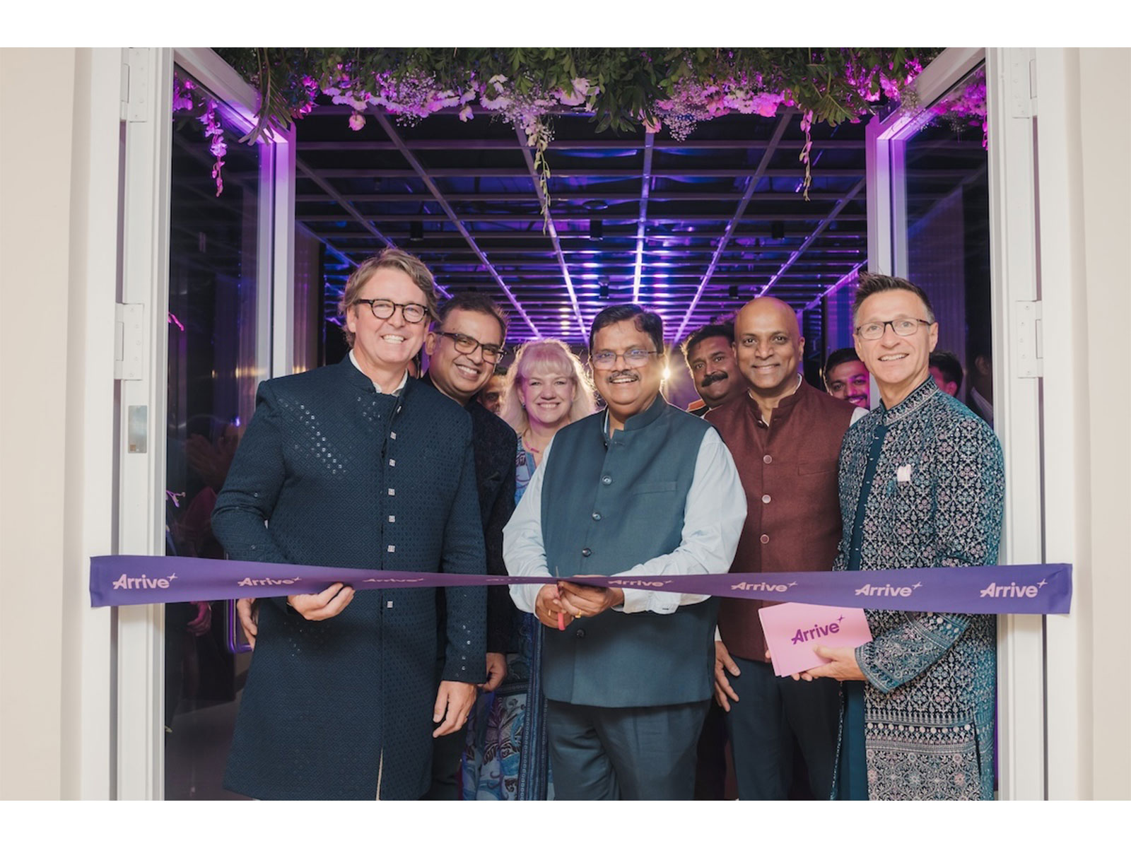 Cameron Clayton,CEO,Arrive, B.V. Naidu, Chairman,Karnataka Digital Economy Mission,Jerome Selva,COO,Arrive & other dignitaries at the inaugural of Arrive's new innovation center in Bengaluru
