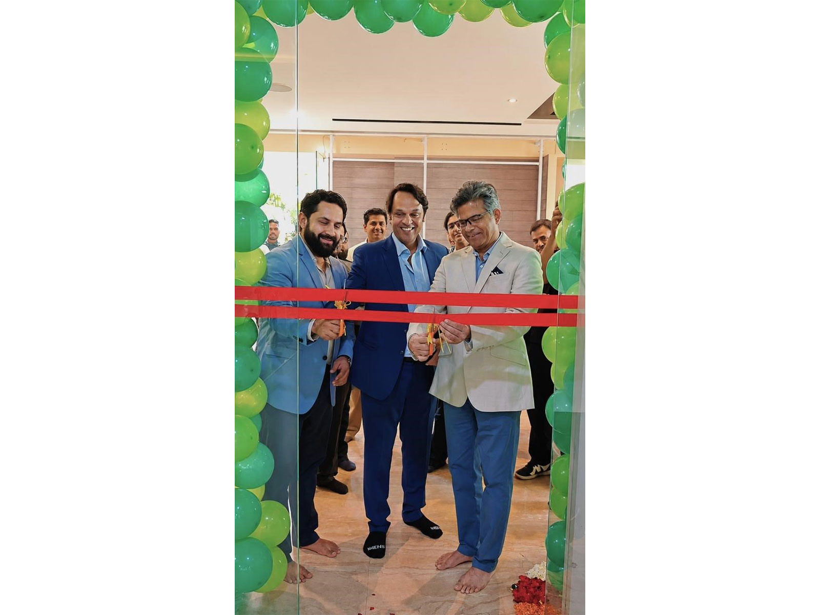 L to R: Anand Pandya, Co-Founder, Urbounce Gym; Dipak Sanghavi, Co-Founder, Urbounce Gym; and Sandeep Pendurkar, Business Director, Emoscape - Nihilent Ltd., during the ribbon-cutting ceremony.