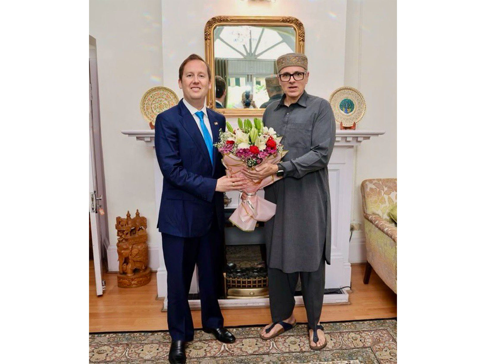 US Ambassador Sergio Gor with Jammu and Kashmir Chief Minister Omar Abdullah in Srinagar (Photo/X/@USAmbIndia)