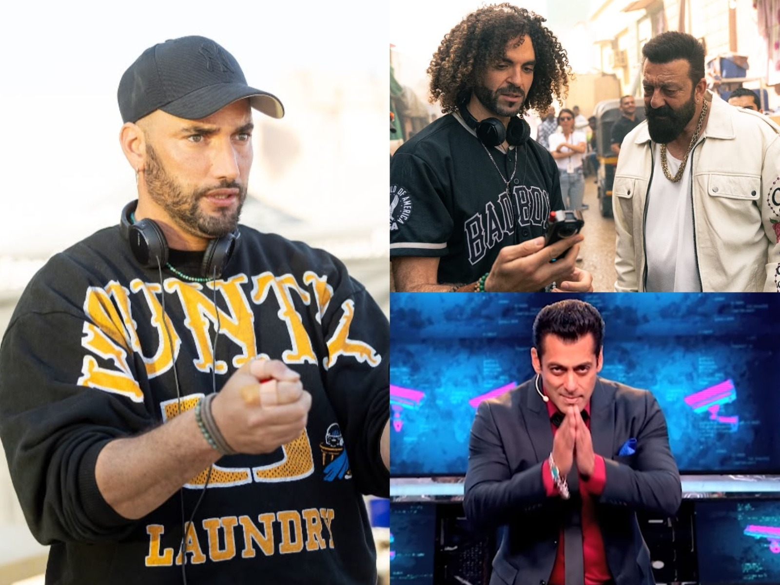 L-R: Bilall fallah, Adil el arbi with Sanjay Dutt (Photo/7Dogs team) and Salman Khan (Photo/Instagram@jiohotstarrealityshow)