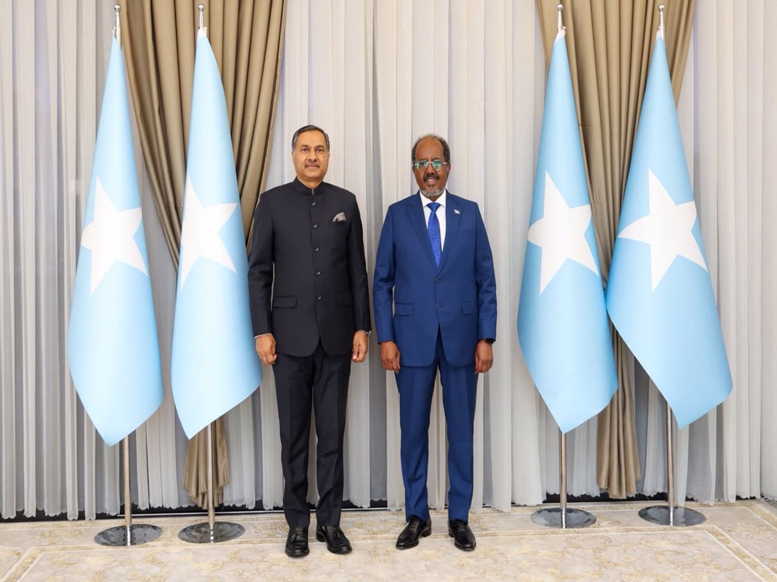 Indian Ambassador Adarsh Swaika and President of Somalia Hassan Sheikh Mohamud (Photo/X/@AdarshSwaika1)