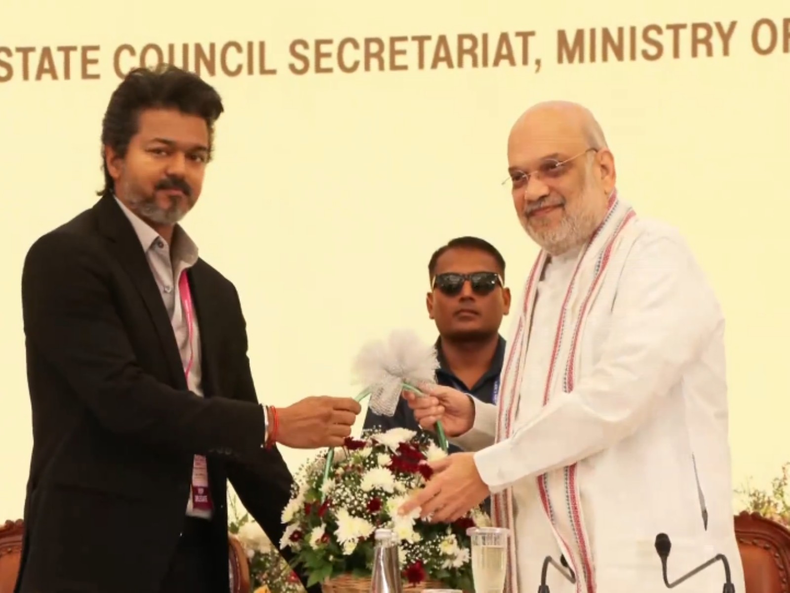 Union Home Minister Amit Shah with Tamil Nadu CM Vijay (Photo/ANI)
