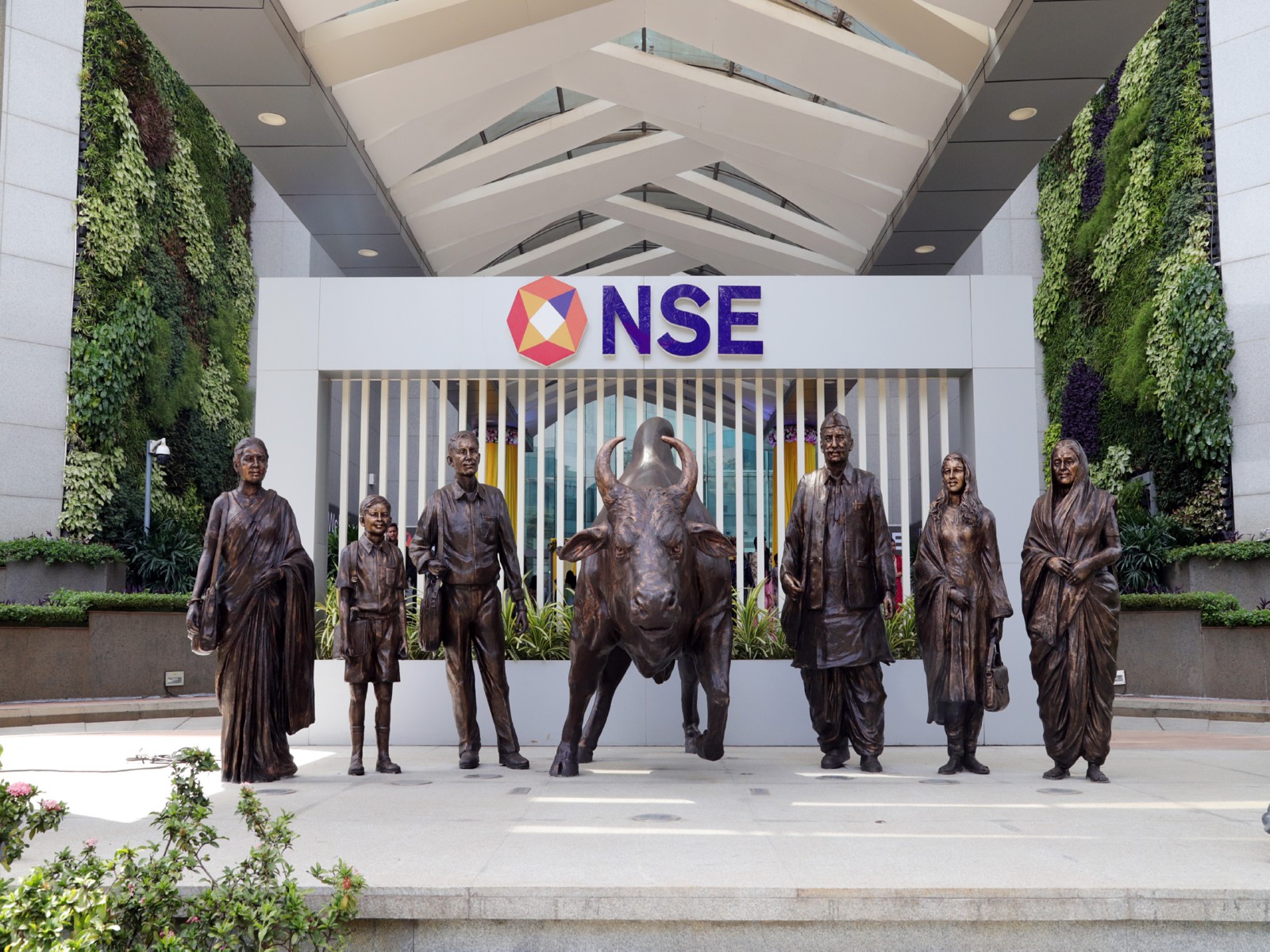 A view of the newly renovated NSE atrium bull (File Photo/ANI) 