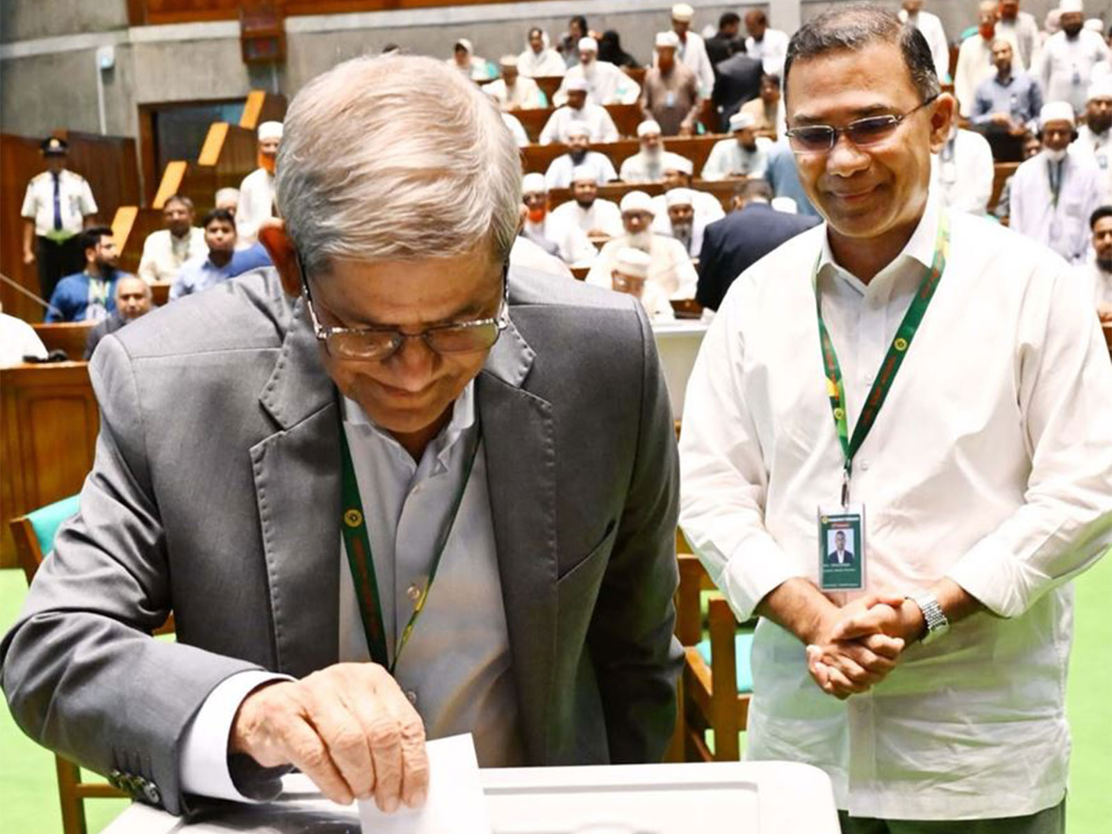 Former Secretary General of Bangladesh Nationalist Party (BNP) Mirza Fakhrul Islam Alamgir casting his vote alongside Bangladesh Prime Minister Tarique Rahman (Photo/PID Bangladesh)