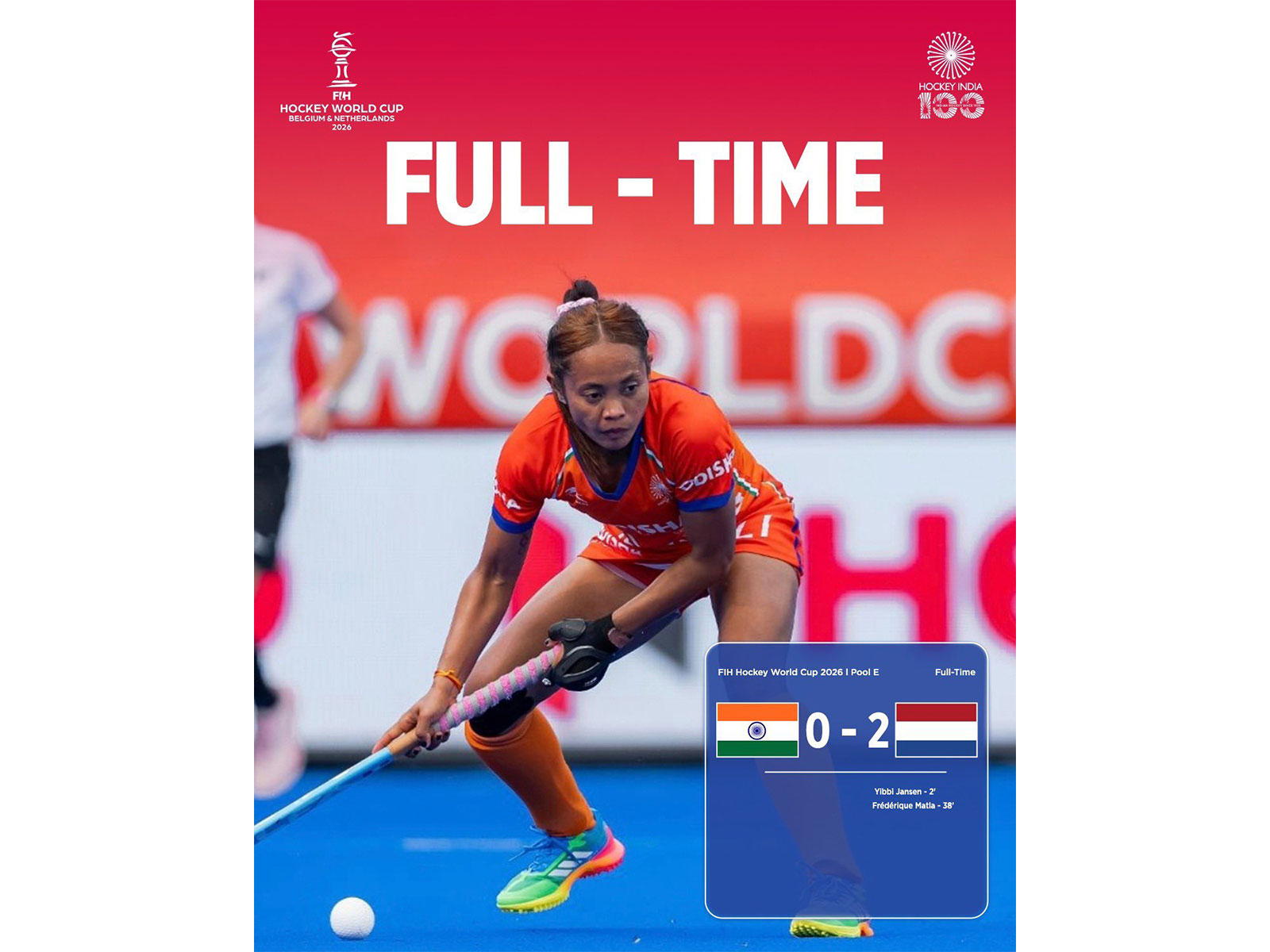 India suffer 2-0 defeat against Netherlands in FIH Women's Hockey World Cup 2026 (Photo: X/@TheHockeyIndia)