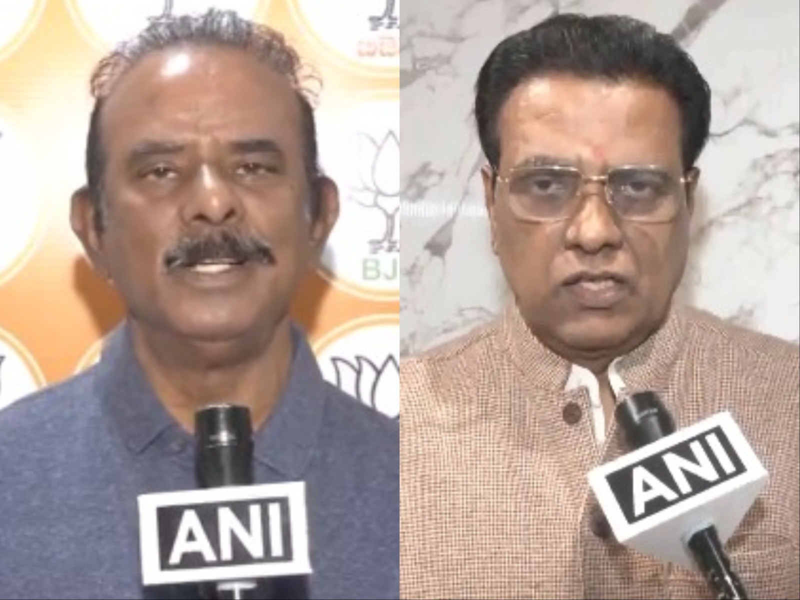 Telangana BJP leader Borra Narsaiah Goud (L) and the state's chief spokesperson NV Subhash (R) (Photo/ANI)