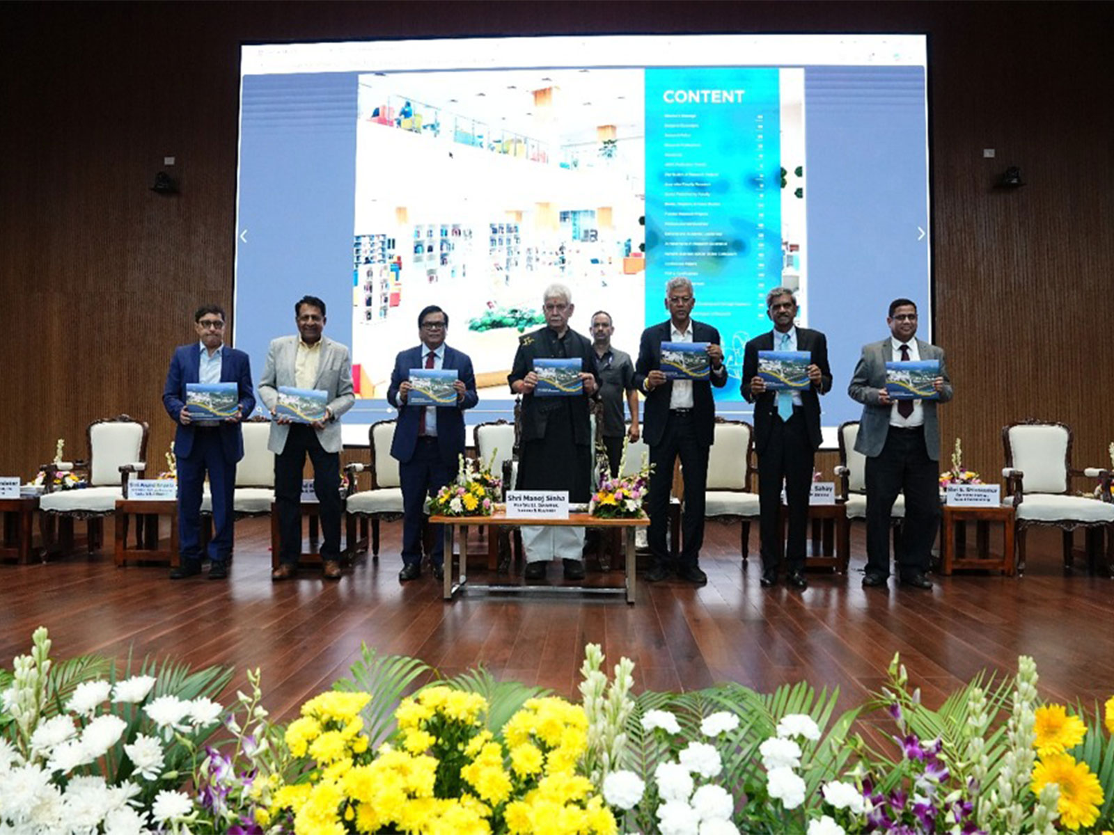 Jammu and Kashmir Lieutenant Governor Manoj Sinha releasing an institutional publication and brochure during an official event (Photo/ANI)