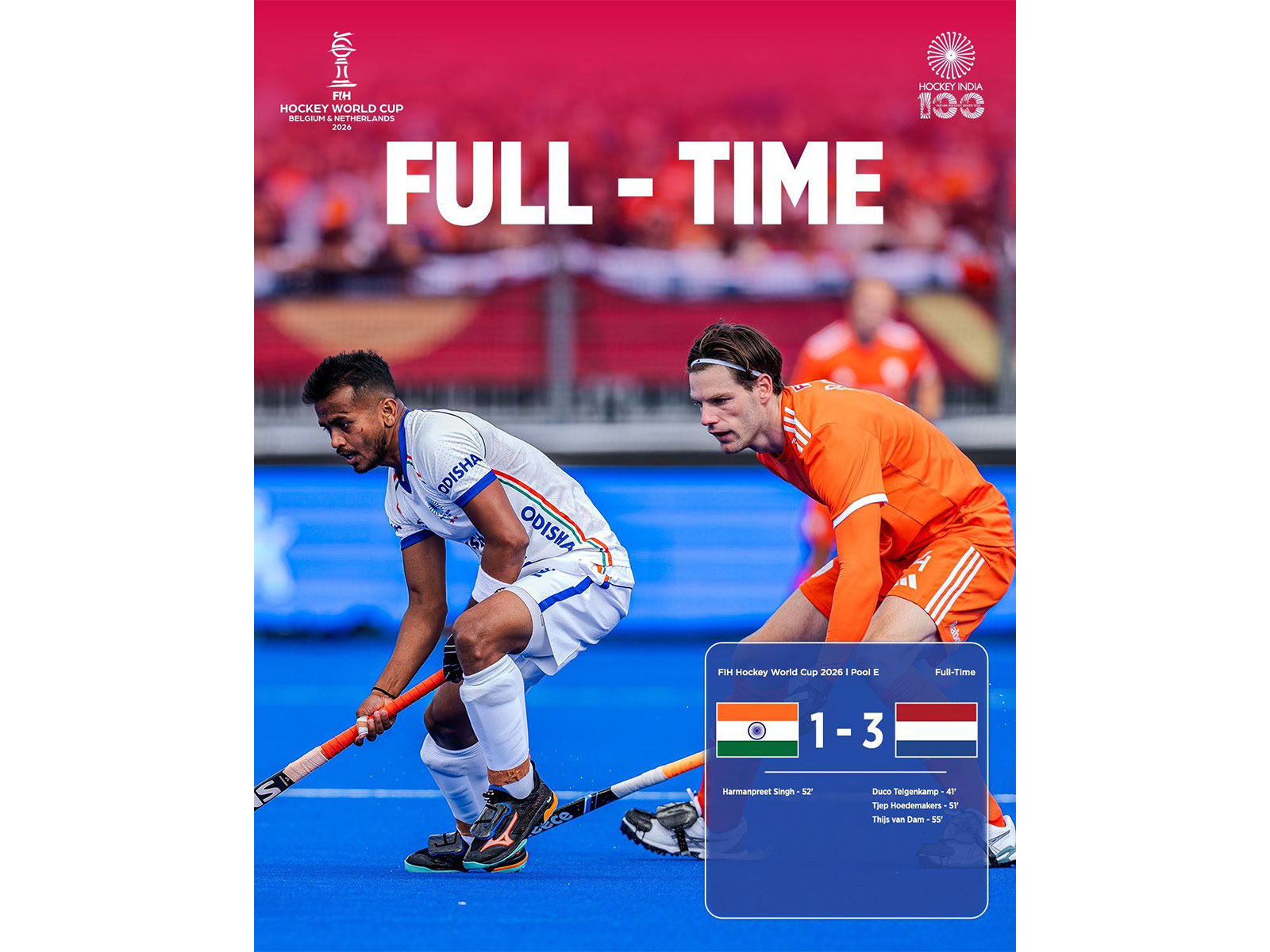 India suffer 3-1 defeat against Netherlands (Photo: X/@TheHockeyIndia)