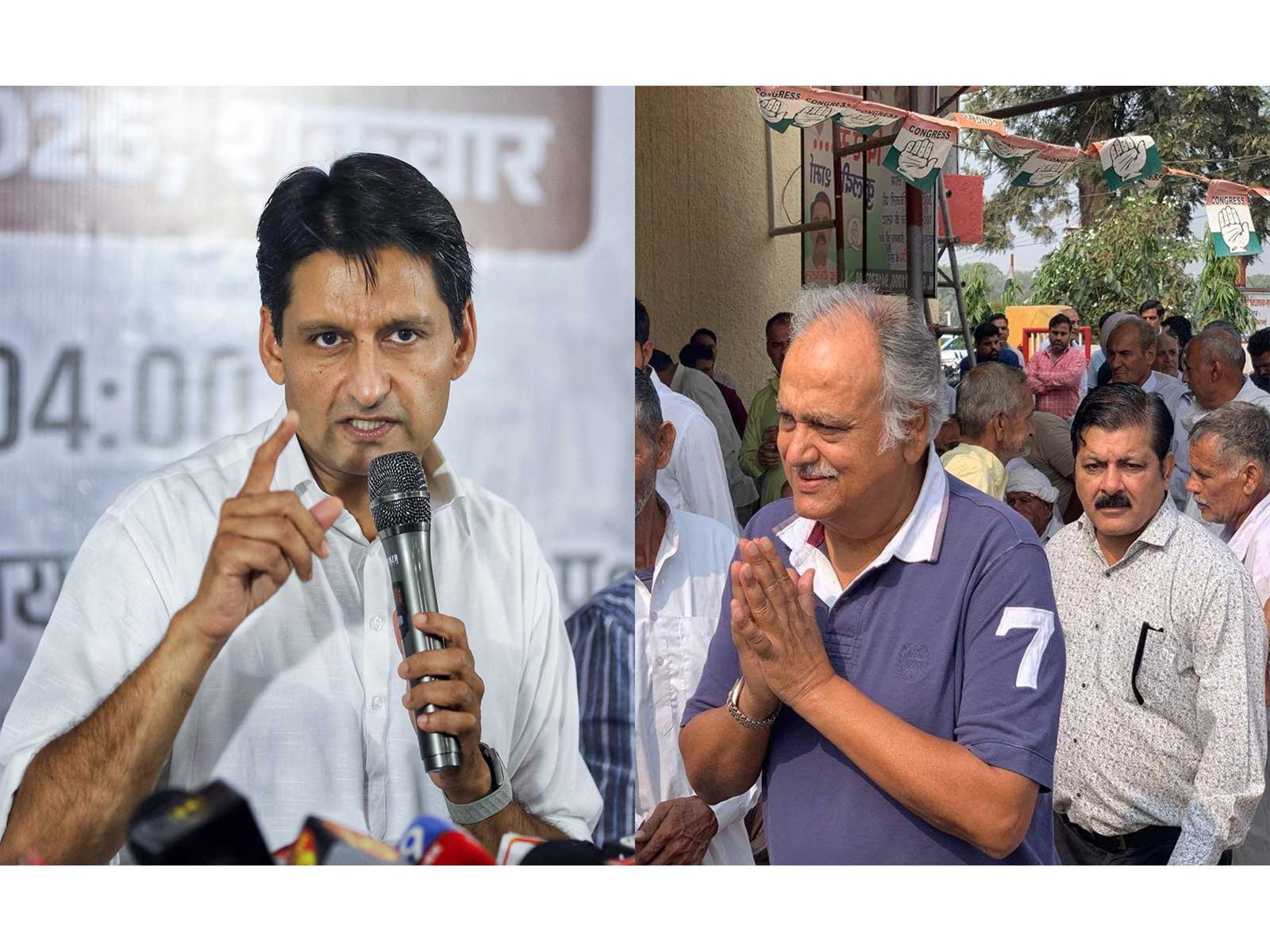 Congress MP Deepender Hooda and former Haryana assembly speaker Kuldeep Sharma (Photo/ANI and Kuldeep Sharma/Facebook)