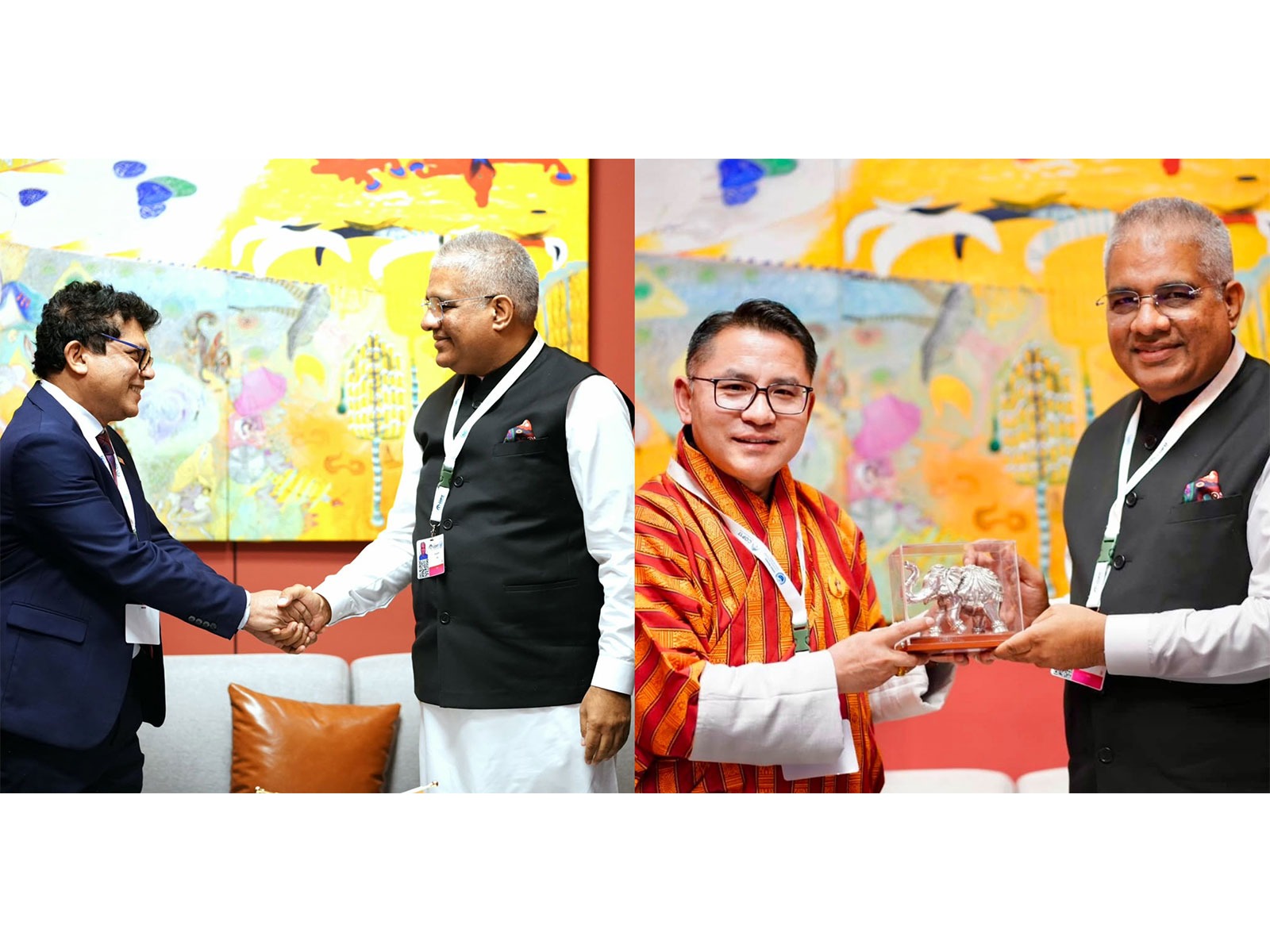 Union Minister for Environment, Forest & Climate Change Bhupender Yadav meets Sri Lankan Minister of Environment Dammika Patabendi and Bhutan Minister for Agriculture and Livestock Lyonpo Younten Phuntsho (Photos/X/@byadavbjp)