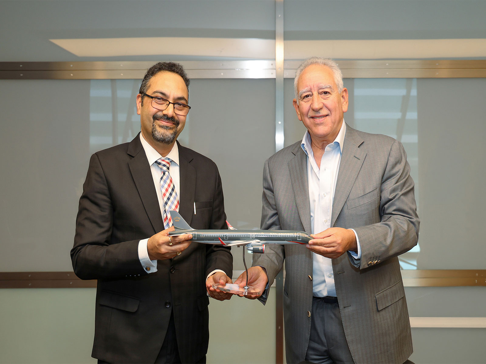 (L-R) Sandesh Bilagi, CEO, Ramco Systems and Samer Majali, CEO/Vice Chairman of Royal Jordanian Airlines, during the signing ceremony held at Royal Jordanian Airlines' office in Amman