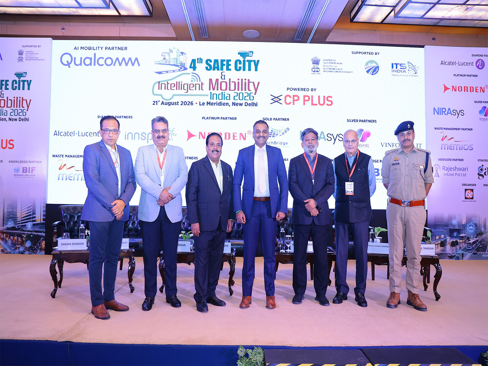 Left to Right: Dr. Sumit Chowdhury, Gaia, MA Johar, CP Plus, Shashi Dharan, BE, Nidhin Valsan, IPS, Delhi Police, Dinesh Chand Sharma, SESEI, Anil Tandan, BIF, Abhay K. Mishra, IPS, UP Police