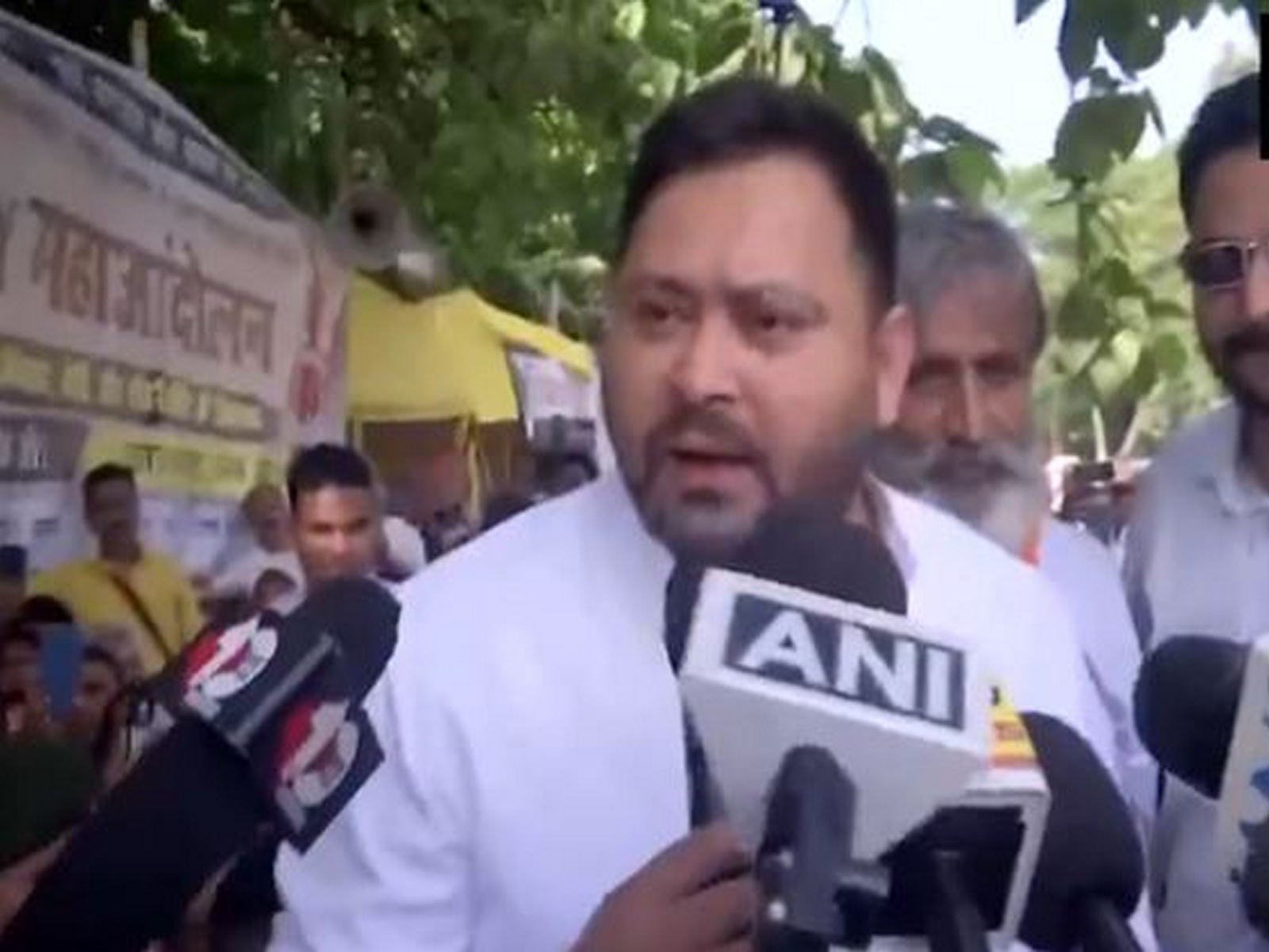 Tejashwi Yadav at the protest site in Patna (Photo/ANI)