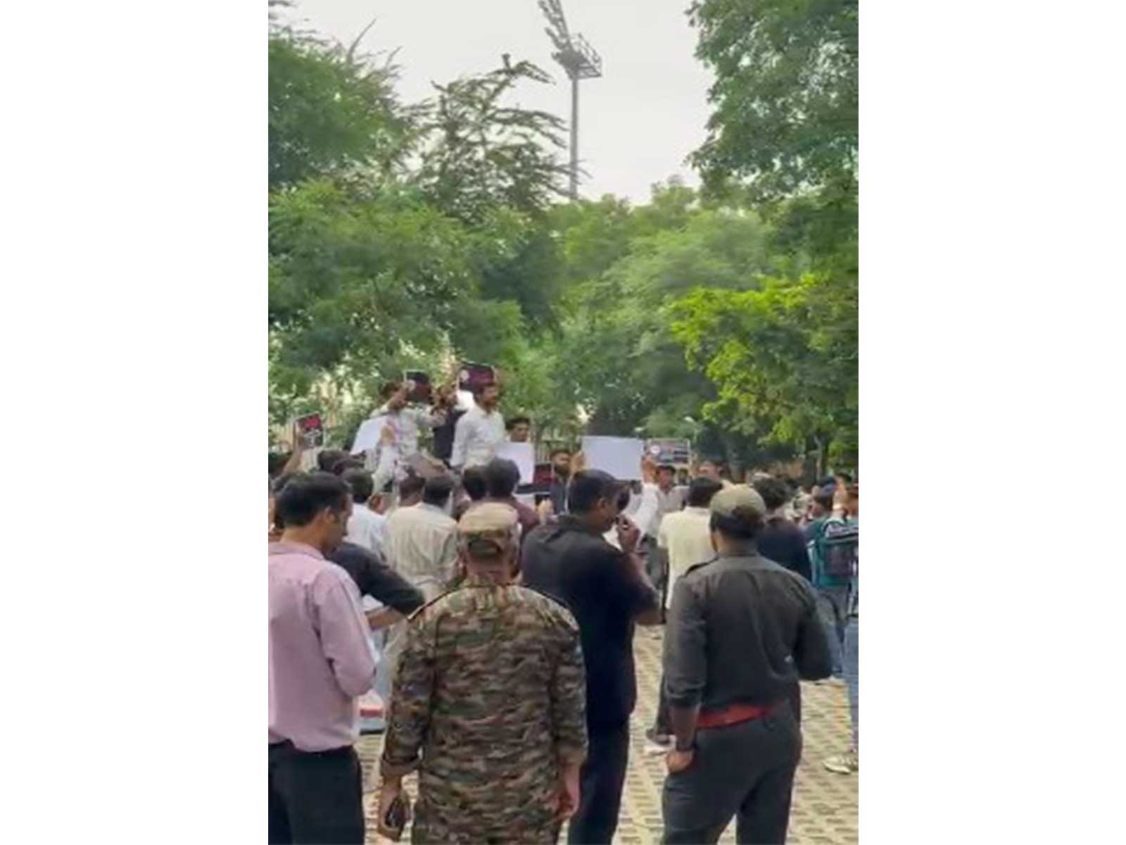 Visuals from the NSUI protest at Jamia Milia Islamia (Photo/ANI)