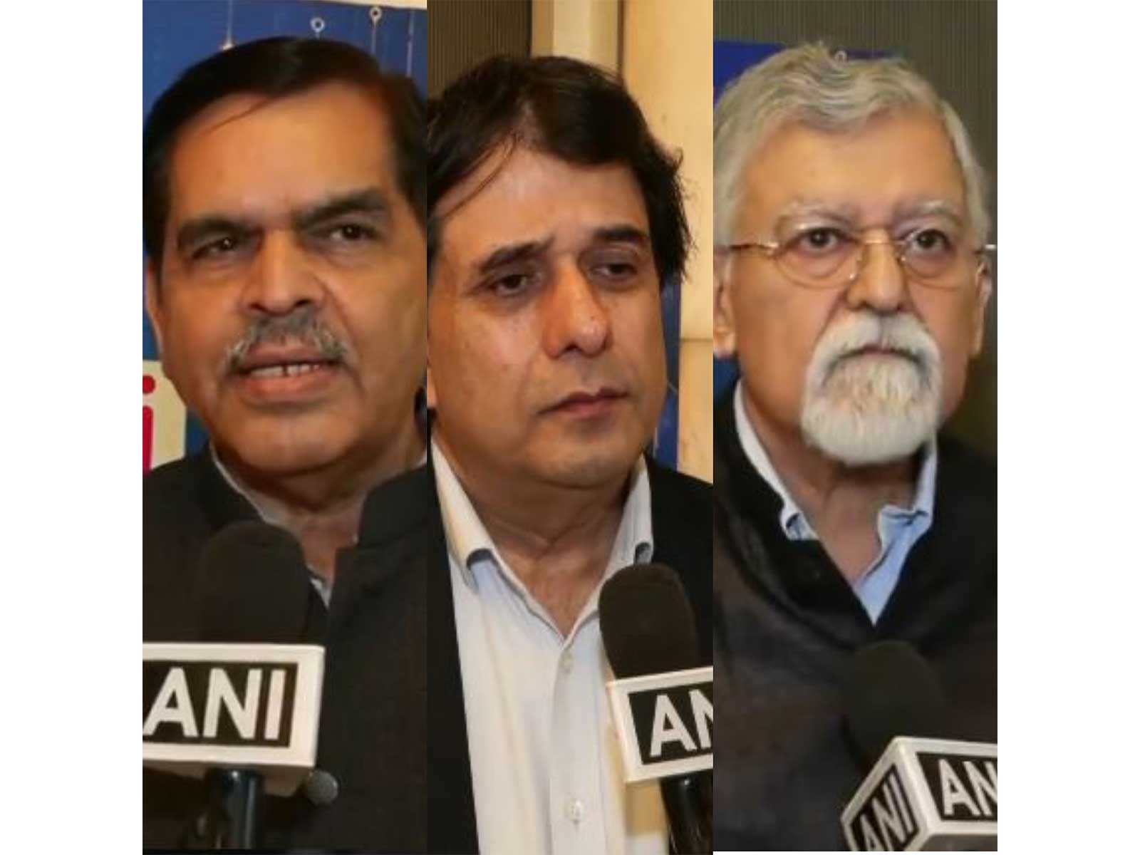 Economist Ashwani Mahajan,Kapil Kaul, CEO and Director of CAPA India and  former NITI Aayog Member Arvind Virmani  (L-R) (Photo/ANI)