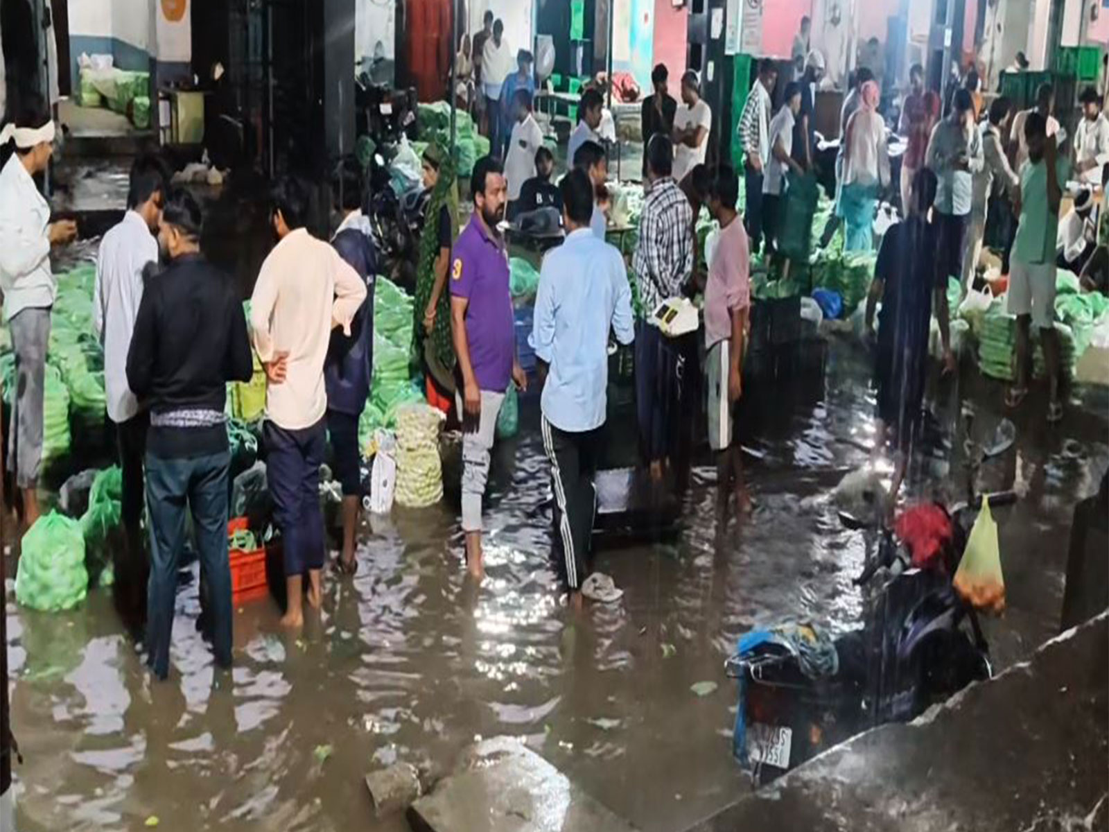 Dausa, Rajasthan: Vegetables float in rainwater at Adarsh Vegetable Market following heavy rainfall (Photo/ANI)