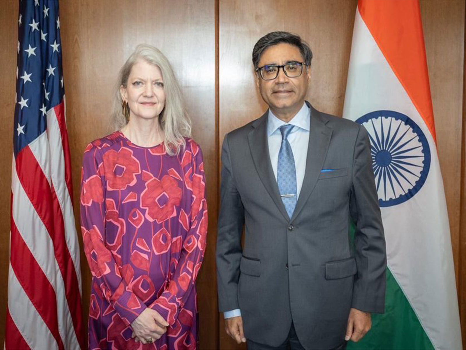 Foreign Secretary Vikram Misri with US Under Secretary of State Allison M. Hooker. (Photo: X/@MEAIndia)
