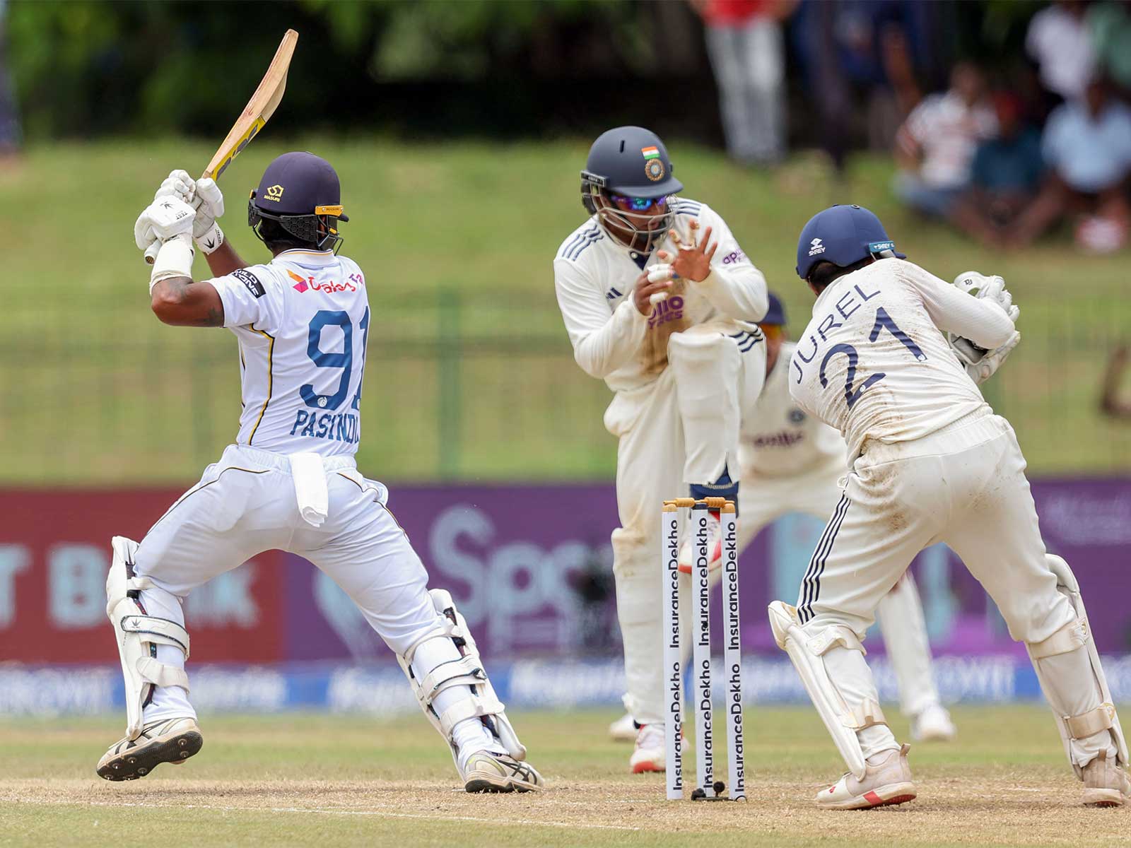Pasindu Sooriyabandara playing a shot against India. (Photo: ANI)