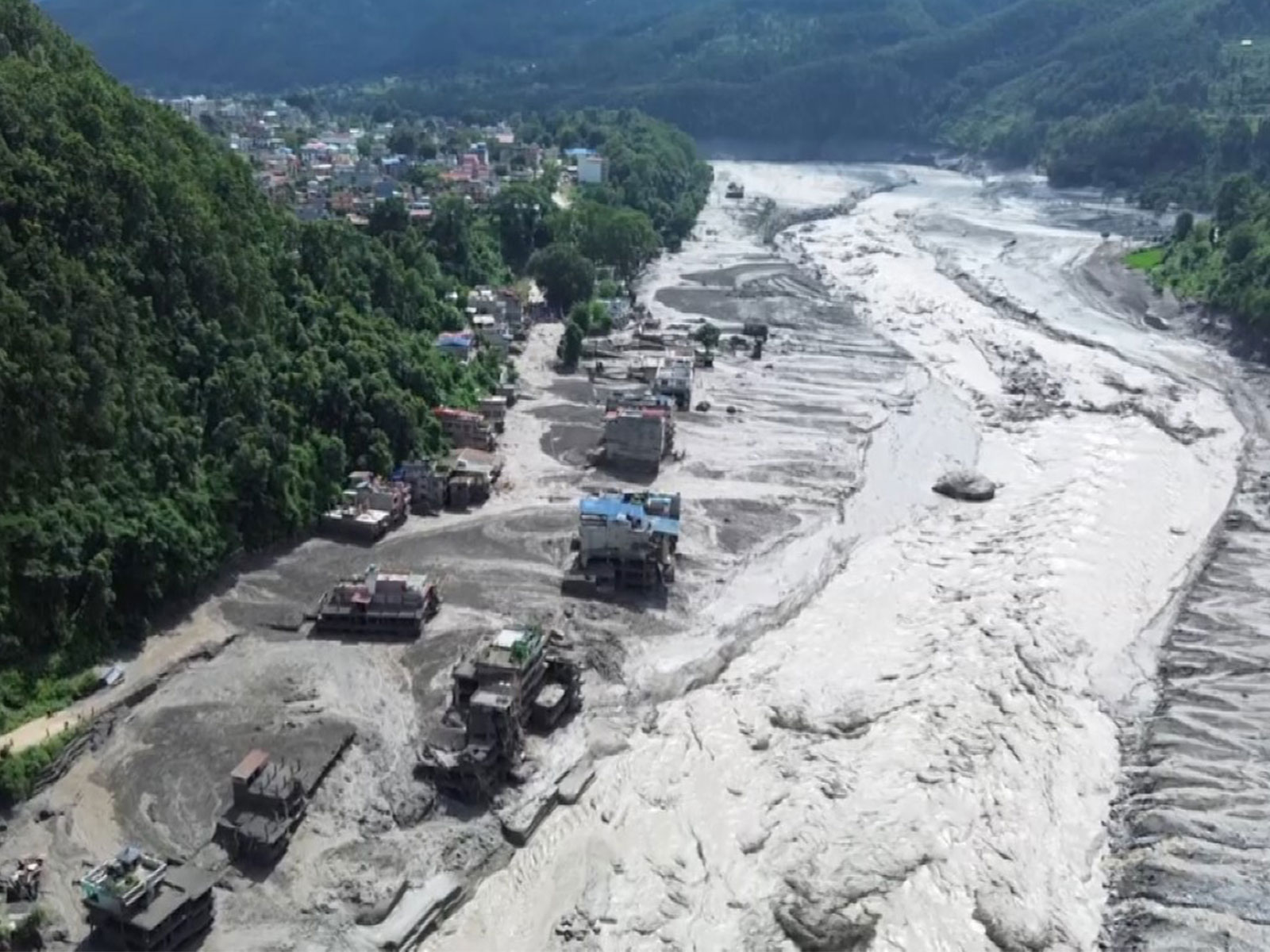 Drone visuals of flood-affected areas in Nuwakot district in Nepal (Photo/ANI)