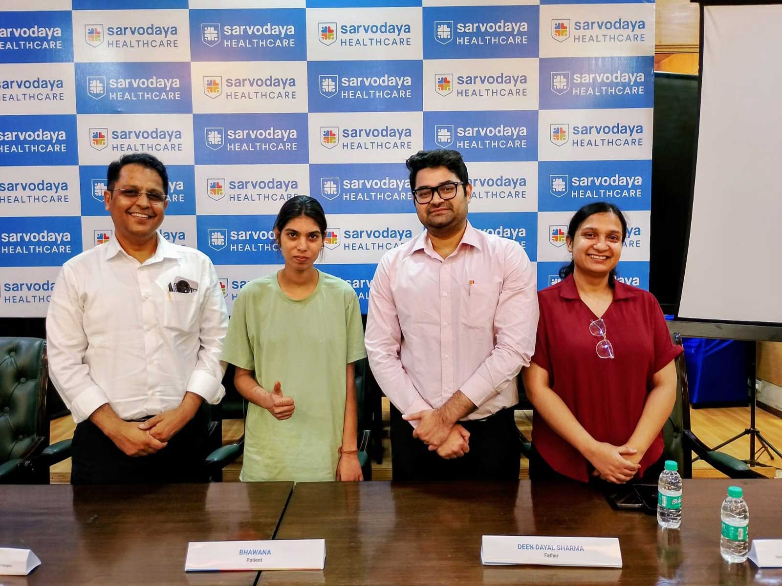 The 21-year-old survivor of a rare life-threatening trauma, who was dragged by a tractor, at Sarvodaya Hospital, Sector 8, following her successful recovery. (Photo/ANI)