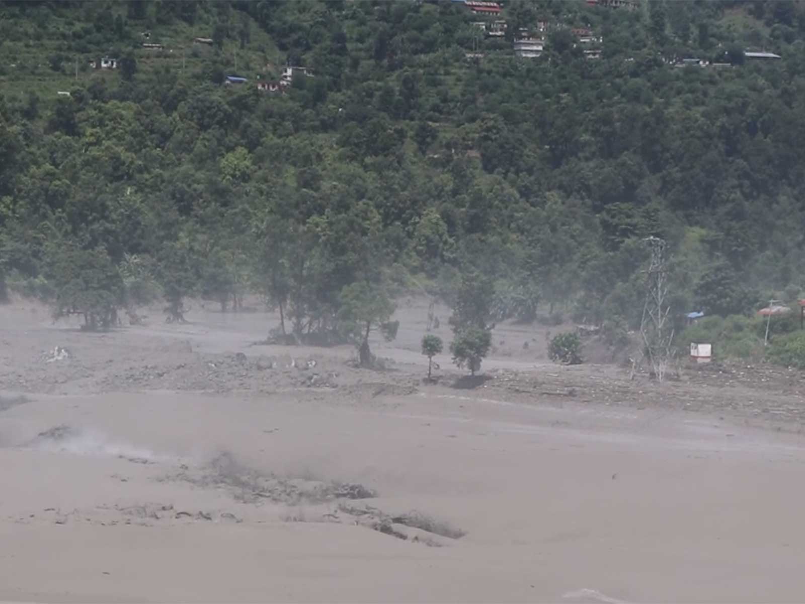 Flood-affected areas in Bhotekoshi (Photo/RSS Nepal via ANI)