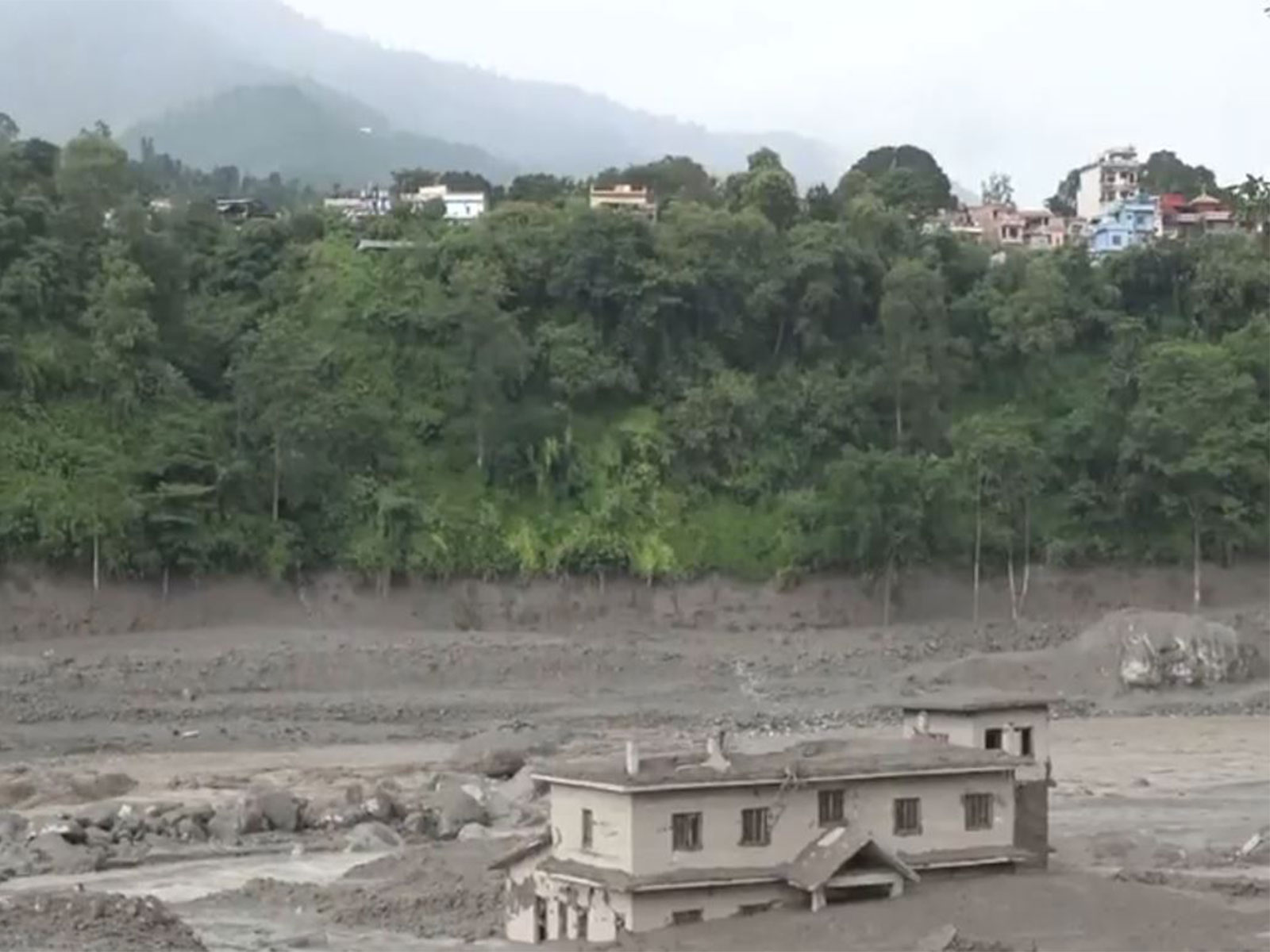 Nepal: Large-scale damage and destruction caused by flash floods in the Bhotekoshi River in Nuwakot district (Photo: Nepal's TV Today via ANI)