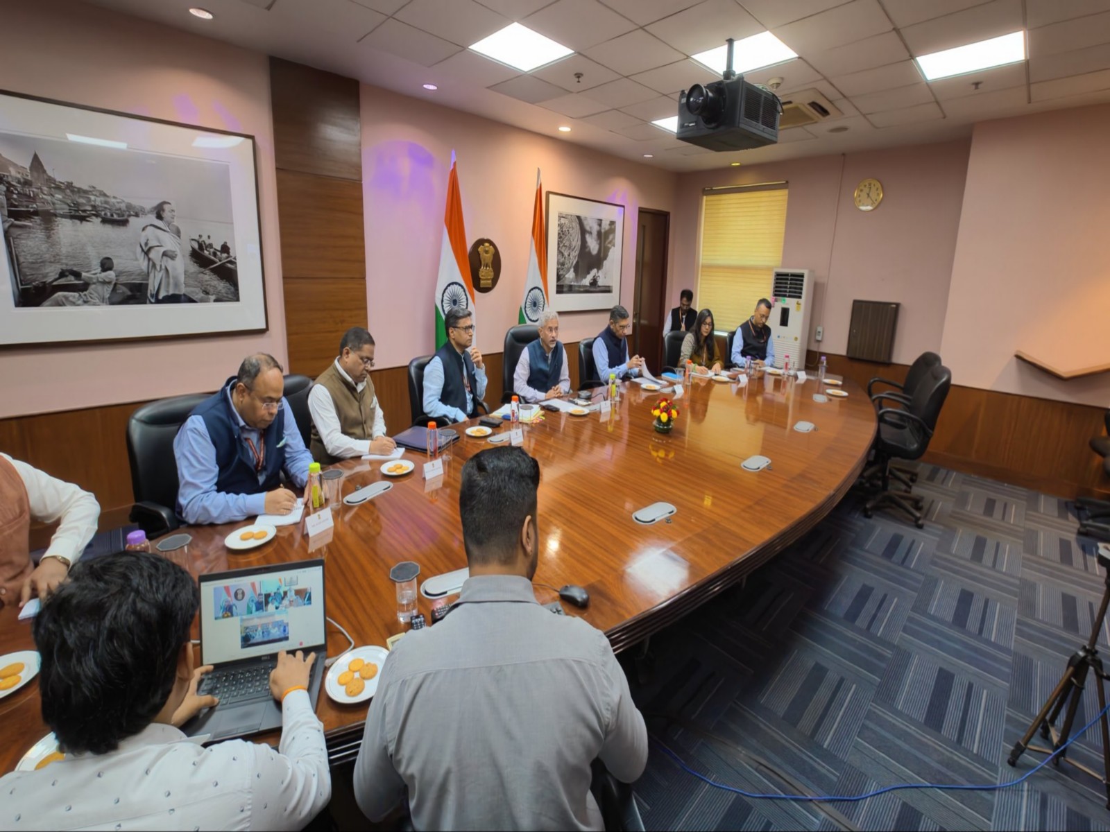 External Affairs Minister S Jaishankar chairs a review meeting on the Nepal flood disaster with Foreign Secretary Vikram Misri, MEA officials and Indian Ambassadors in Kathmandu and Beijing (Photo: x/@DrSJaishankar)
