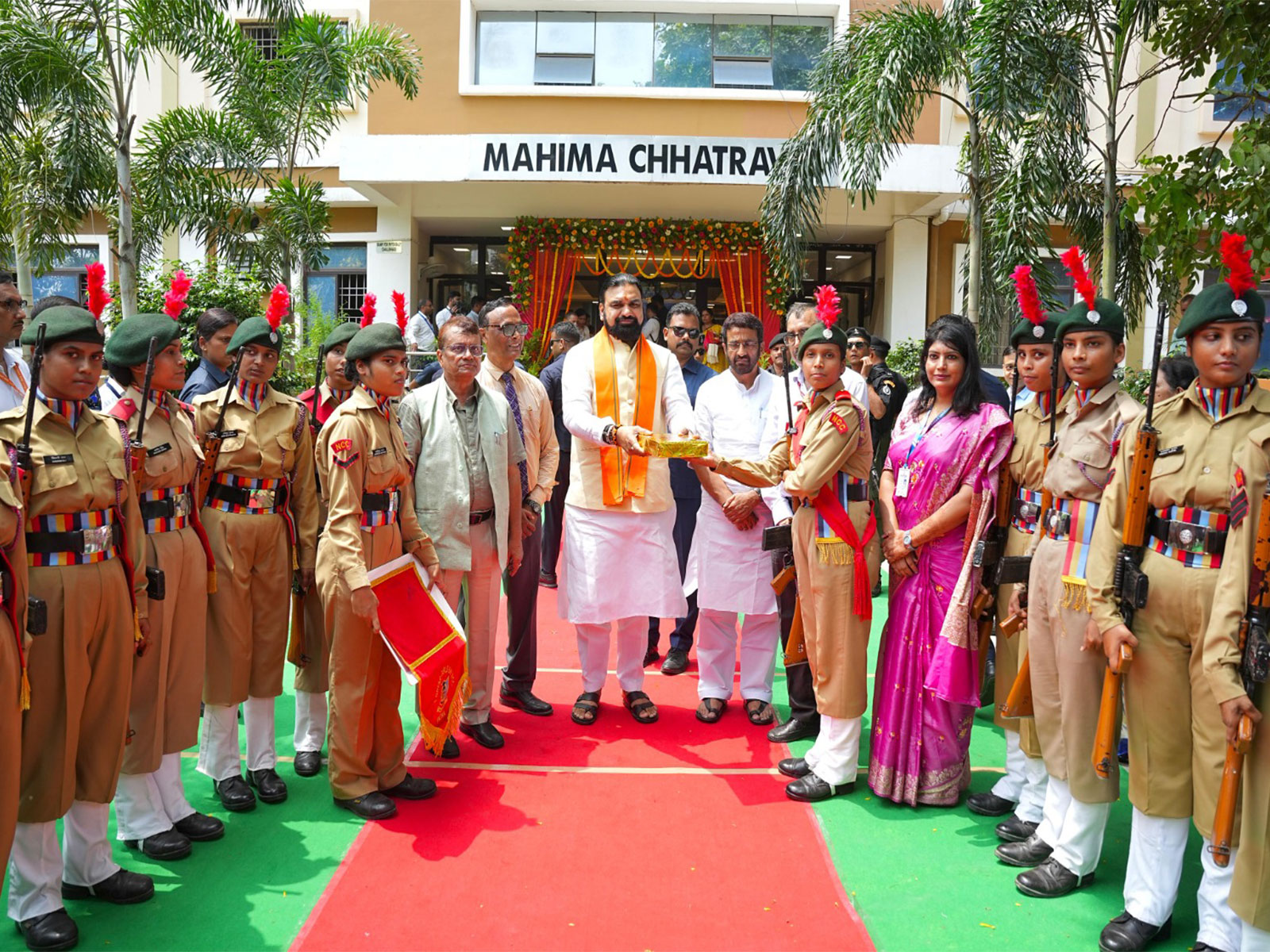 Bihar CM Samrat Choudhary receives a guard of honour by NCC cadets at Magadh Mahila College in Patna (Photo/ANI)