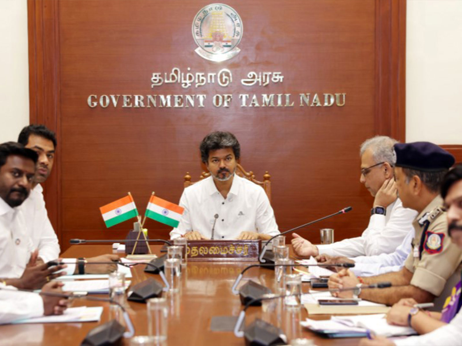 Tamil Nadu CM C Joseph Vijay conducts review meeting on Nepal flash floods (Photo/@CMOTamilnadu/X)