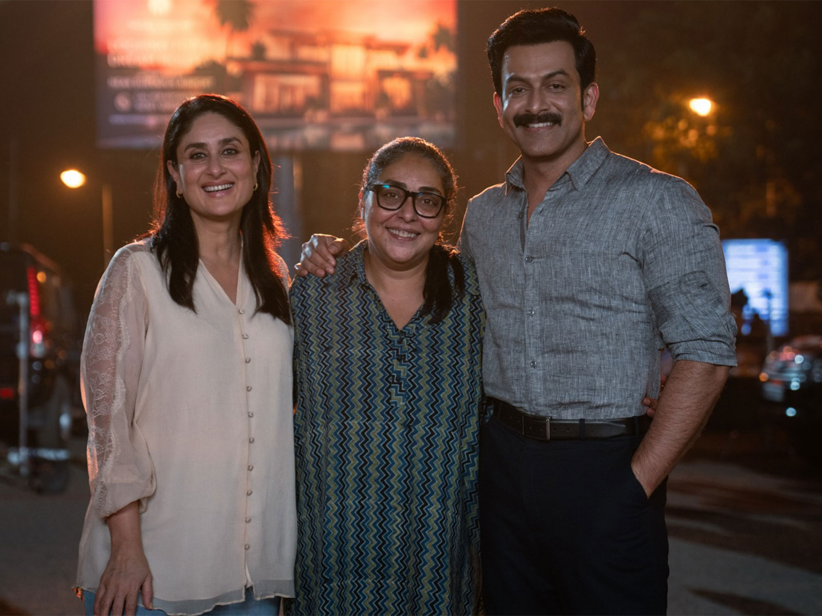 Filmmaker Meghna Gulzar with Kareena Kapoor, Prithviraj Sukumaran (Photo/Instagram@meghnagulzar)