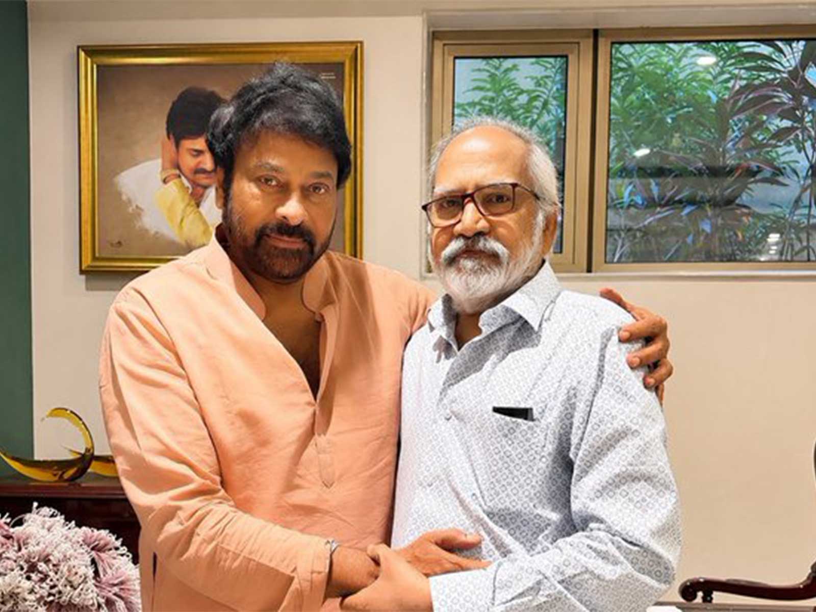 Actor Chiranjeevi with veteran film producer GV Narayana Rao (Photo/X@KChiruTweets)