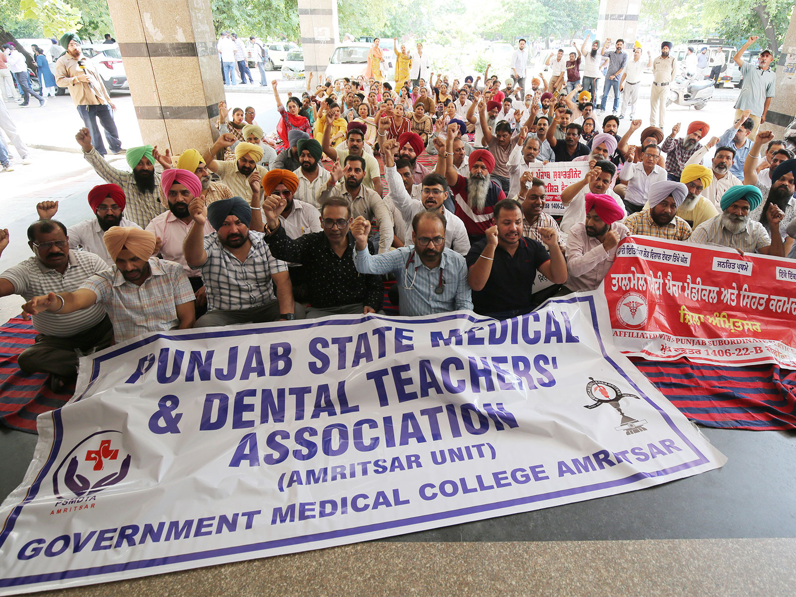Punjab government employees and pensioners are holding a statewide strike demanding pending DA (Photo/ANI)