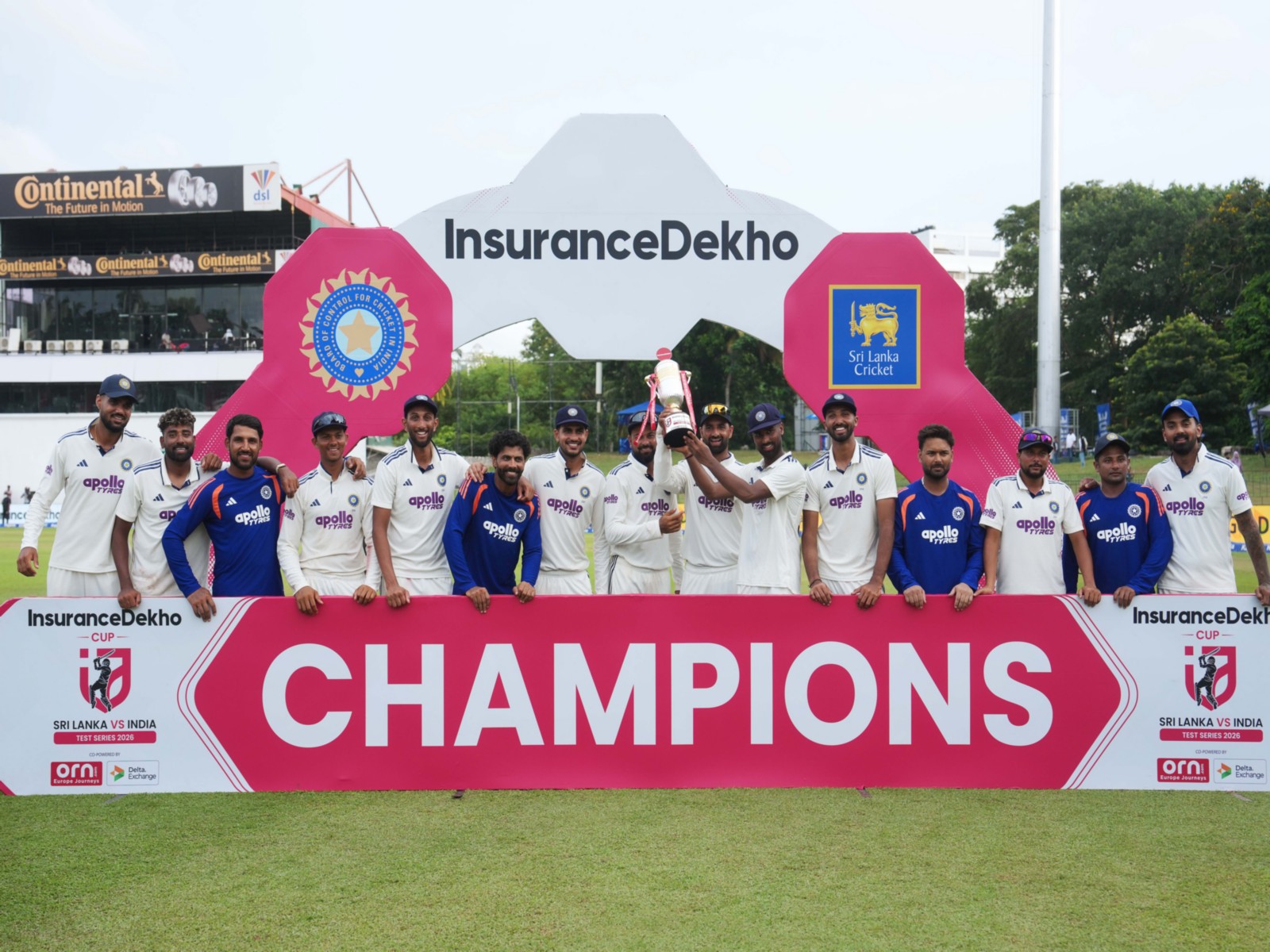 Indian squad celebrate with the trophy after winning the test series against Sri Lanka by 1-0. (Photo: ANI)