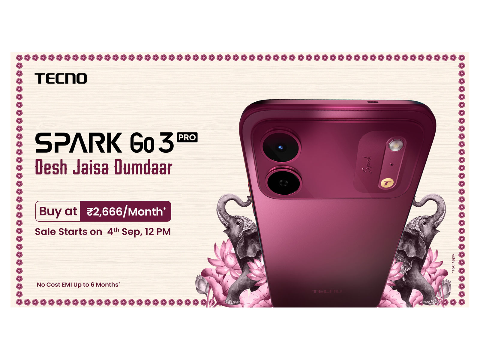 TECNO SPARK Go 3 Pro combines segment-first IP69 durability, a 120Hz display and 5200mAh battery, built for India's demanding everyday journeys.