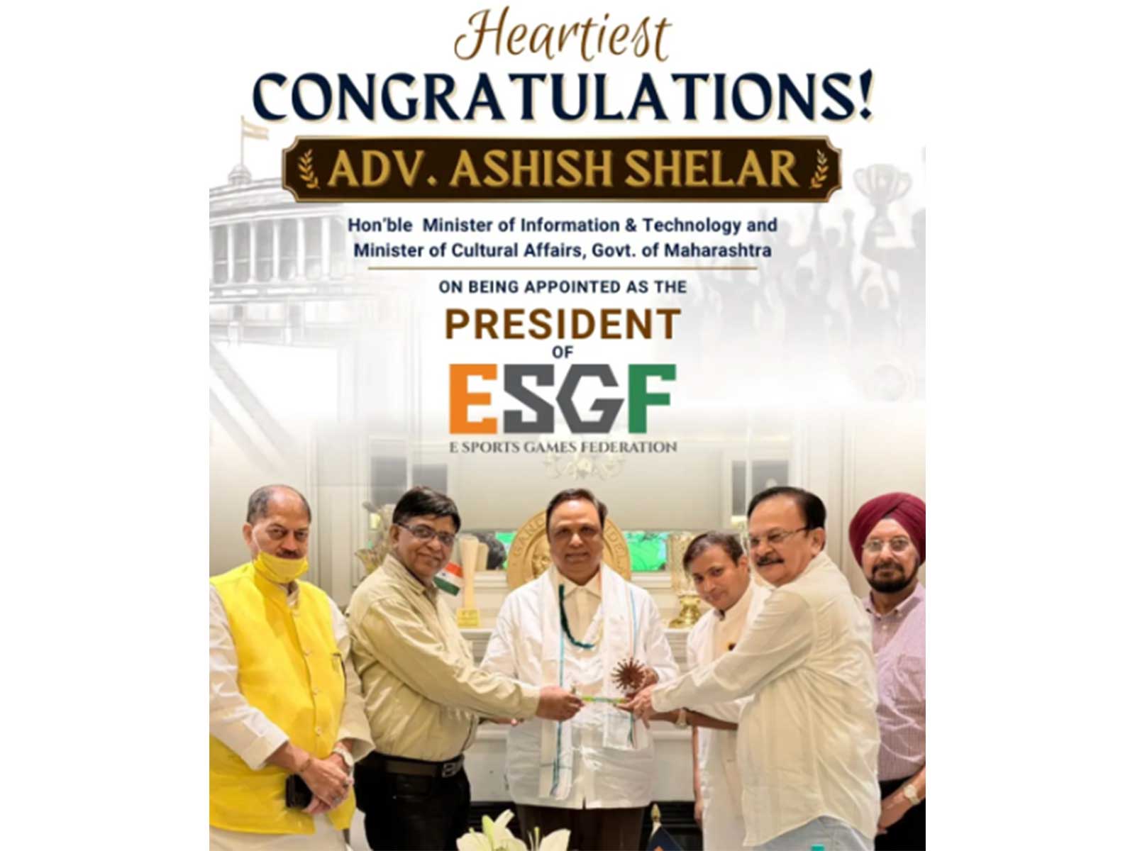 Ashish Shelar elected president of ESGF (Photo: Instagram/@esgfindia)