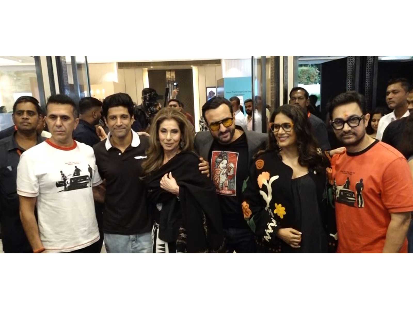 L-R Ritesh Sidhwani, Farhan Akhtar, Dimple Kapadia, Saif Ali Khan and Aamir Khan (Photo/ANI)