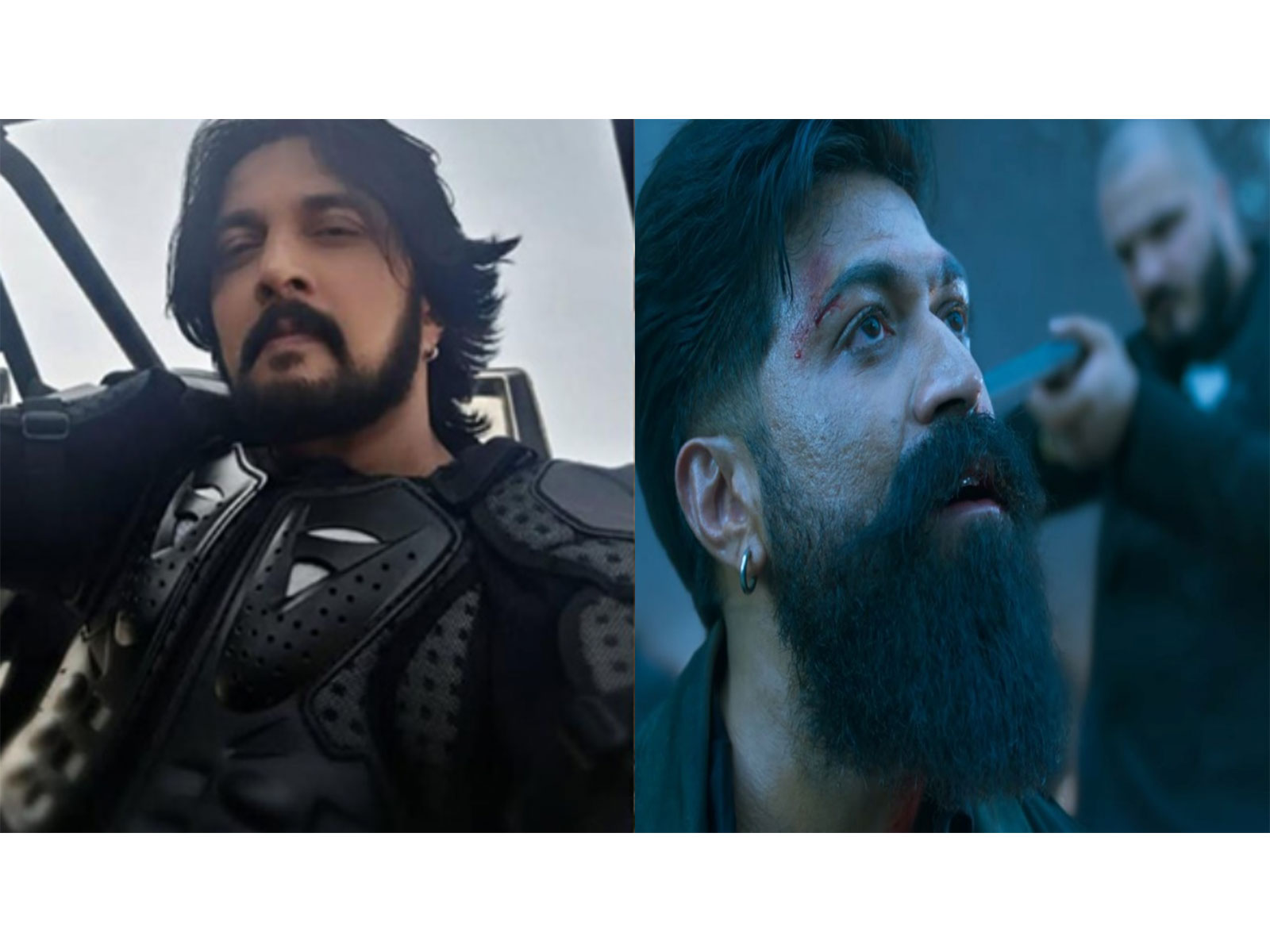 Kichcha Sudeep (R) Yash in Toxic (L) (Photos/instagram/@KicchaSudeepa/Toxic mokers)