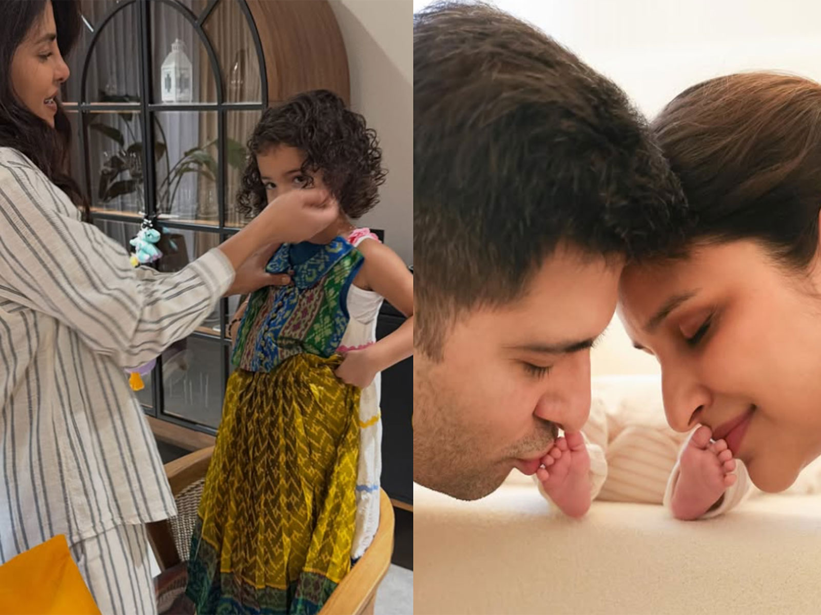Priyanka Chopra with Malti Marie; Raghav Chadha, Parineeti Chopra with baby Neer (Photo/Instagram/@priyankachopra,@parineetichopra)