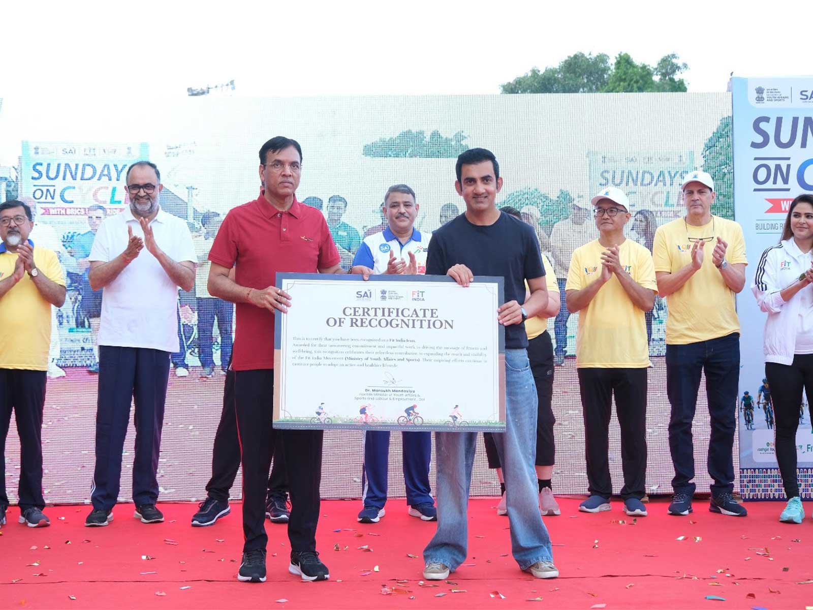 Union Minister Mansukh Mandaviya and Gautam Gambhir  (Photo/MYAS)