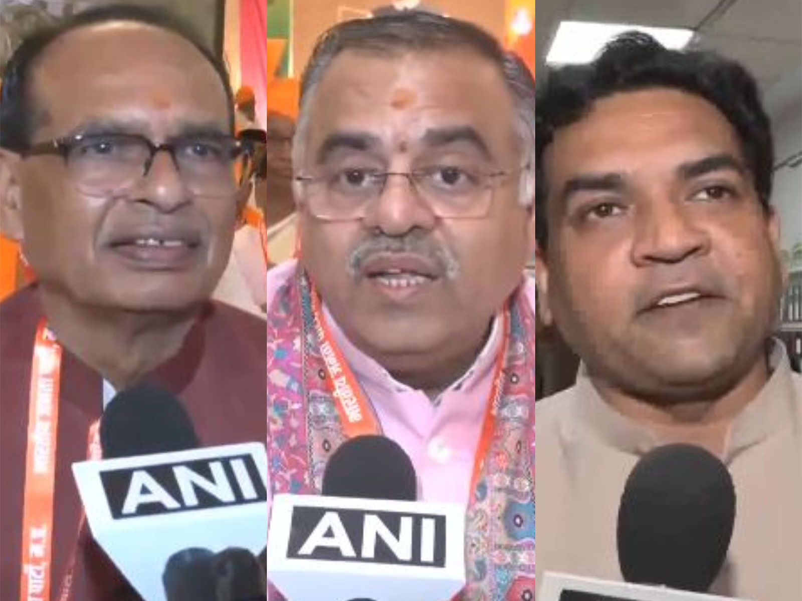 Shivraj Singh Chouhan, Tarun Chugh and Kapil Mishra (Photo/ANI)