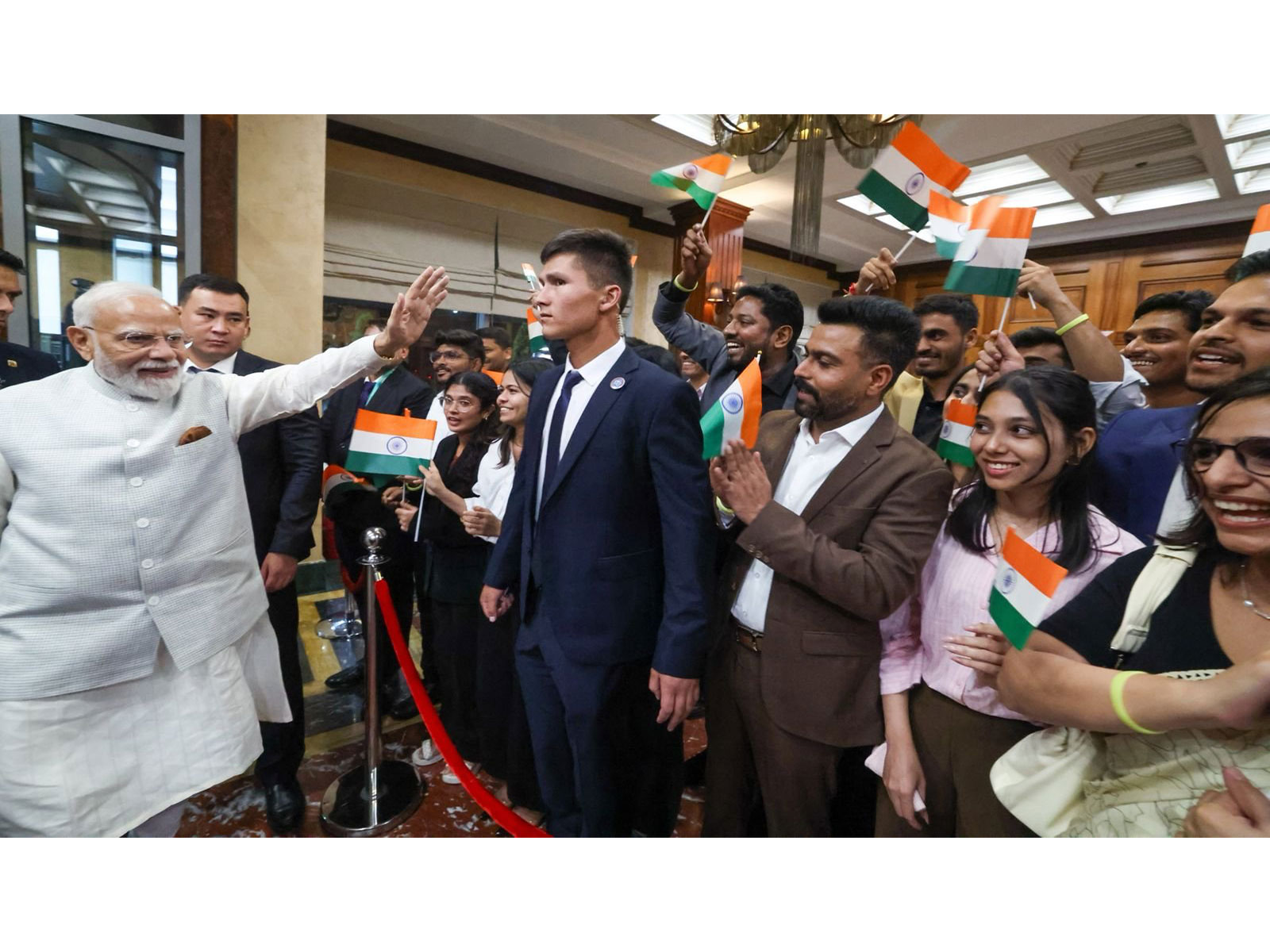 PM Modi accorded special welcome by Indian diaspora after arrival in Kyrgyz Republic (Photo/X@narendramodi)