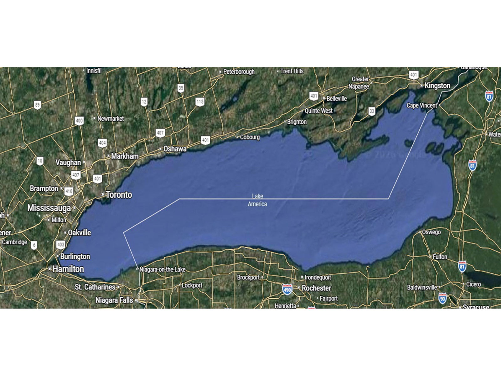 A map showing the name Lake America in place of Lake Ontario, after U.S. President Donald Trump announced that he was changing the name of the smallest of the five Great Lakes(Photo/Reuters)