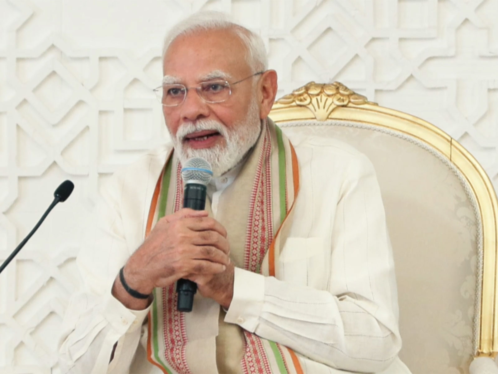 Prime Minister Narendra Modi addressing the audience at the  Mahatma Gandhi Centre at Tashkent State University of Oriental Studies (Photo/X/@narendramodi)