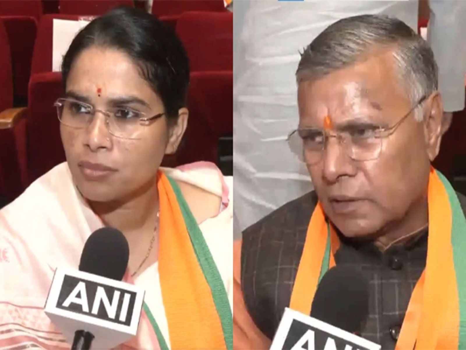 BJP leaders Pooja Pal (L) and Dharmveer Prajapati (R) (Photo/ANI)